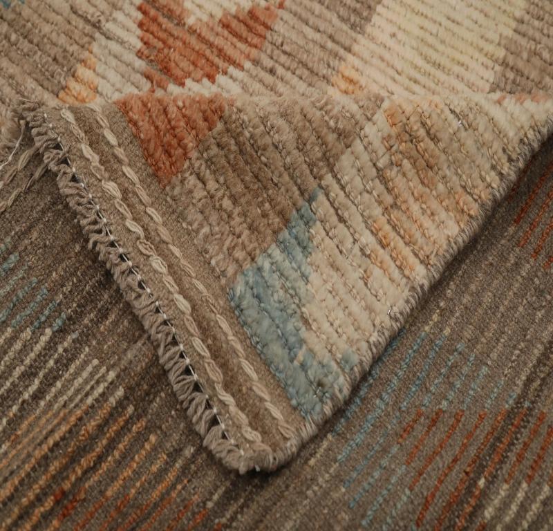 Afghano Tappeto Afghanistan Moroccan Runner - Lana Blu Avorio Rosso Design - 98503 in vendita
