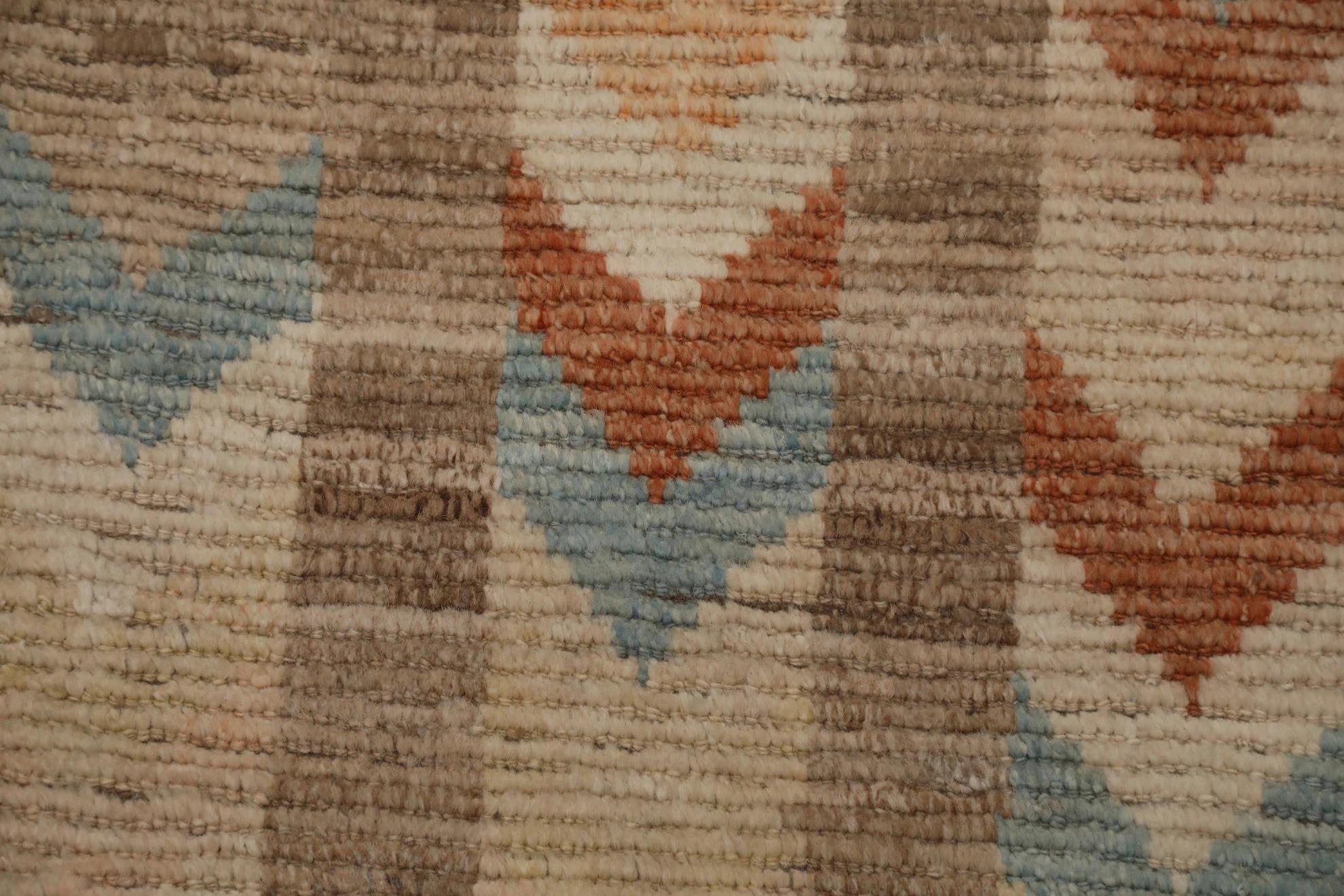 Annodato a mano Tappeto Afghanistan Moroccan Runner - Lana Blu Avorio Rosso Design - 98503 in vendita