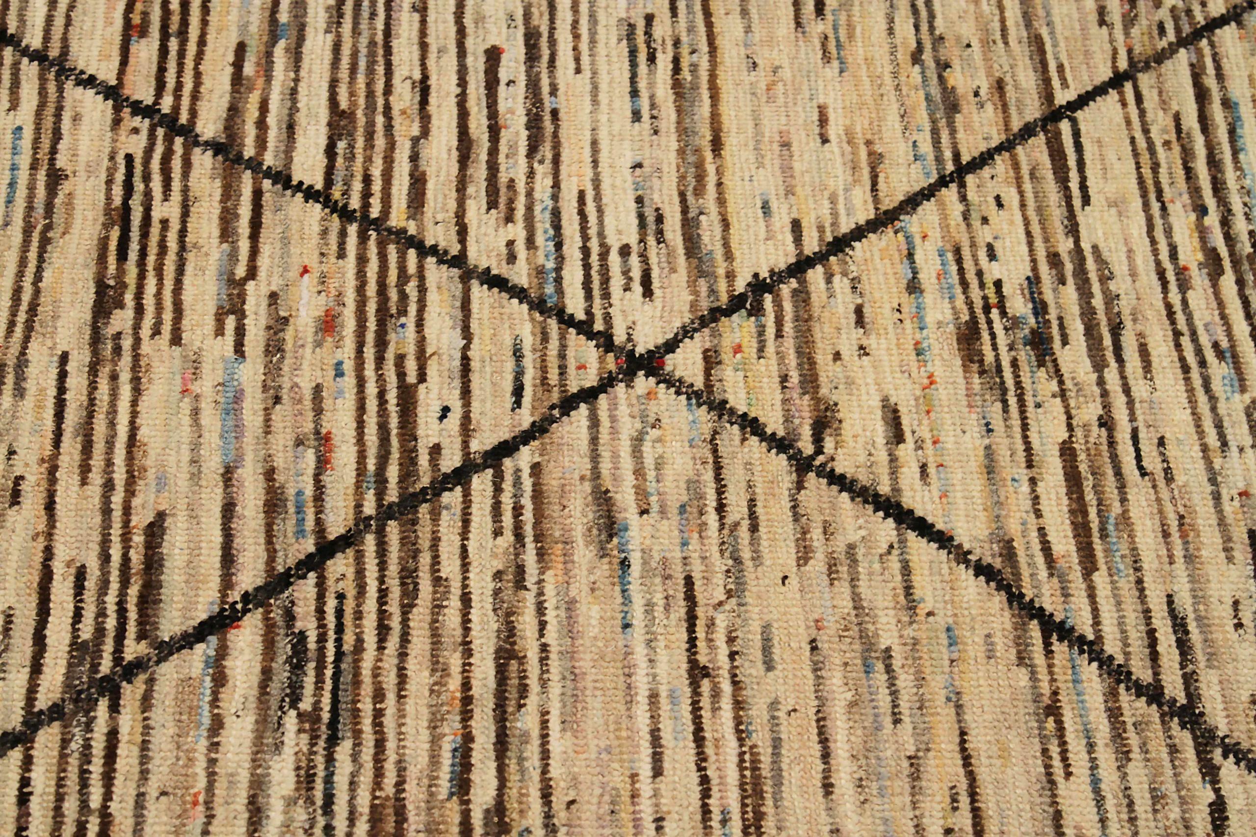 Tribale Tappeto Afghanistan Moroccan Runner - Lana Marrone Avorio Design - 90471 in vendita