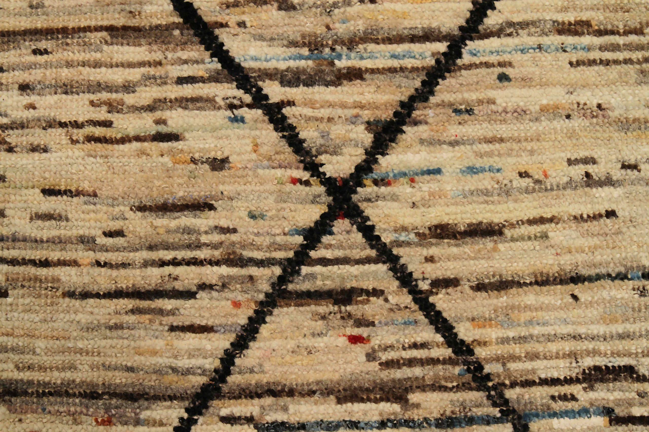 Afghano Tappeto Afghanistan Moroccan Runner - Lana Marrone Avorio Design - 90471 in vendita
