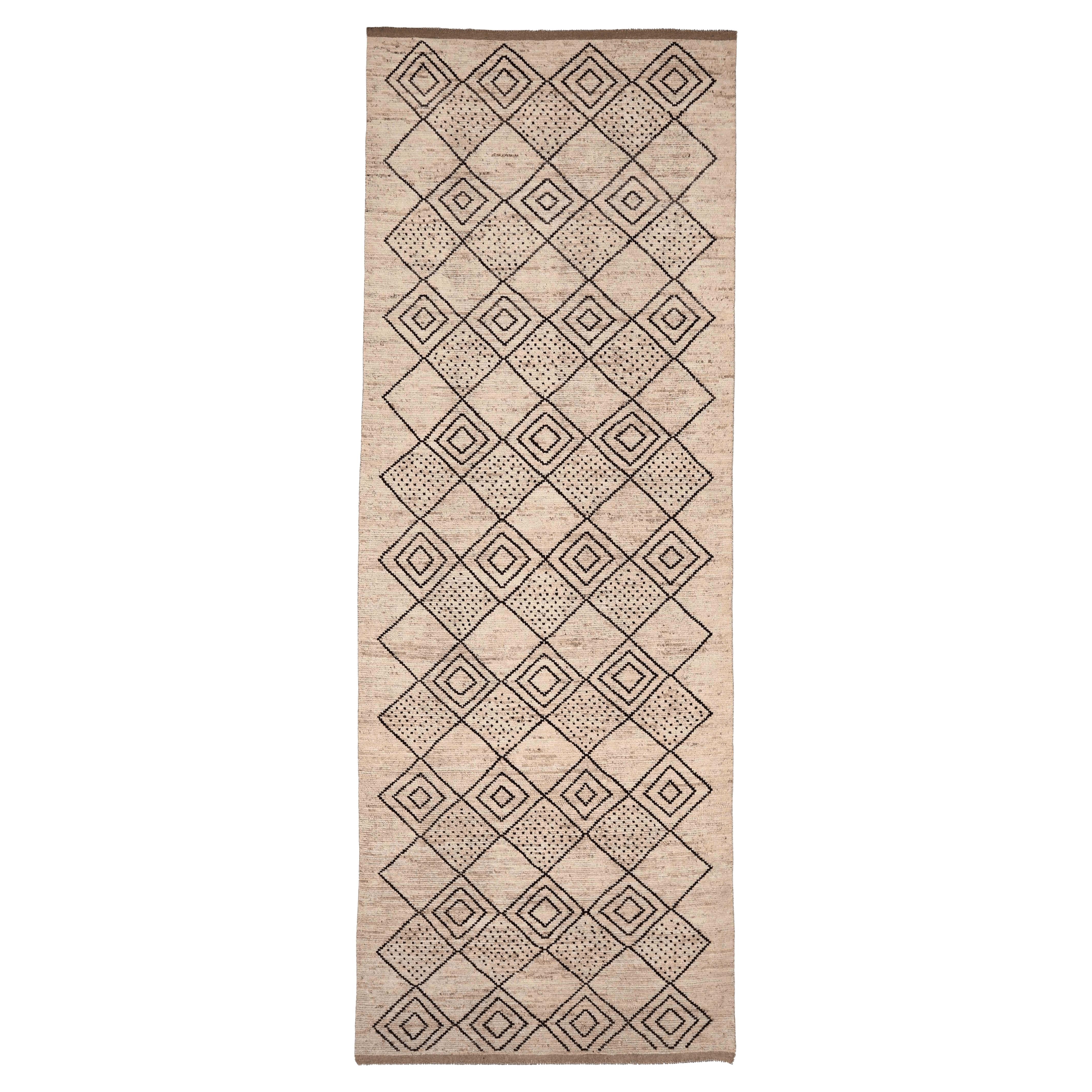 Tappeto Afghanistan Moroccan Runner - Design Lana Marrone Avorio - 96353 in vendita