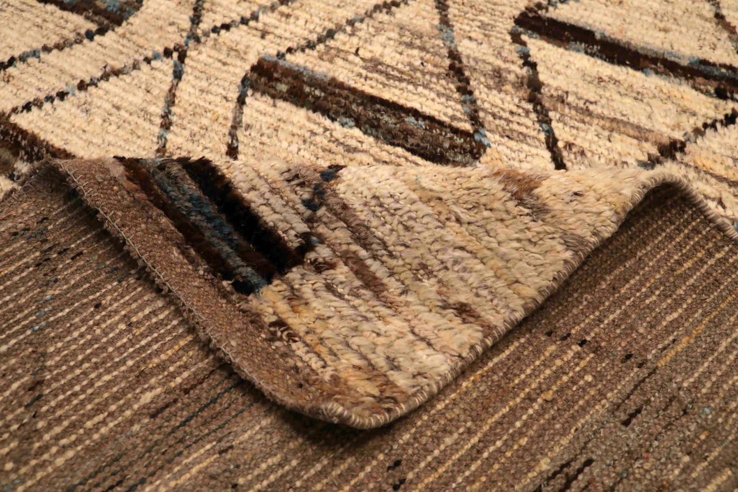 Afghanistan Marokkanischer Läufer Teppich - Wolle Braun Elfenbein Design - 96361 (Handgeknüpft) im Angebot
