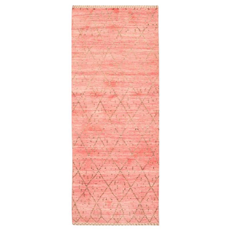 Afghanistan Marokkanischer Läufer Teppich - Wolle Braun Rosa Rot Design - 98499