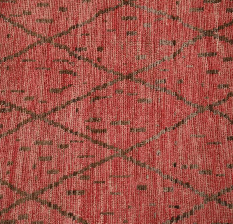 Tribal Tapis de course marocain Afghanistan - Laine Brown Pink Red Design - 98501 en vente
