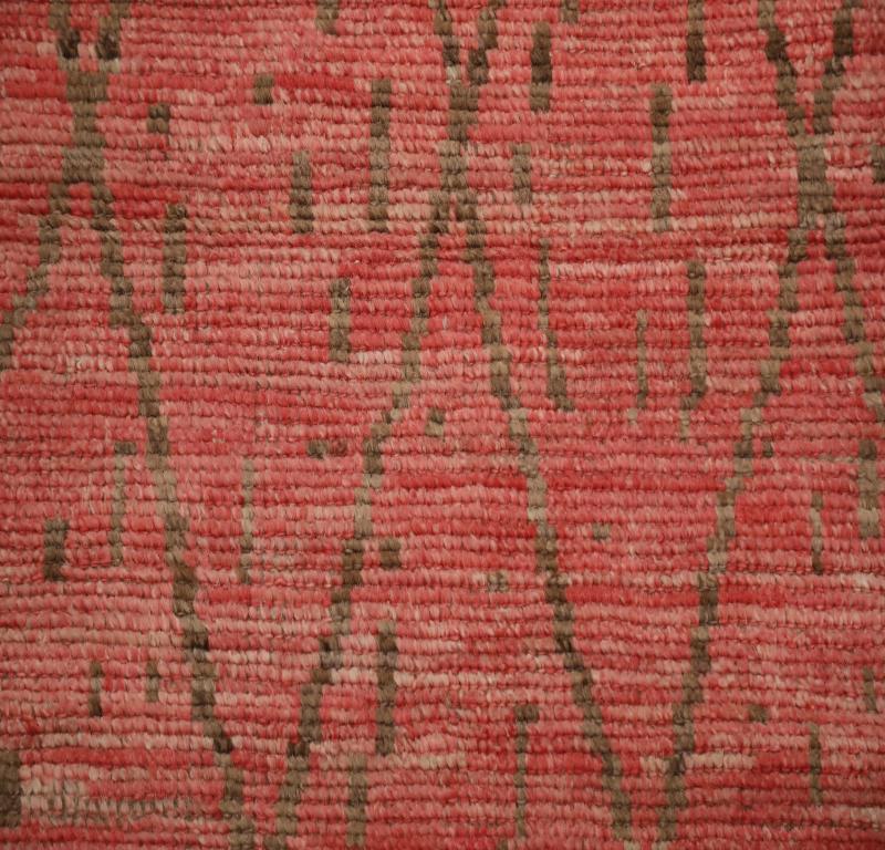 Noué à la main Tapis de course marocain Afghanistan - Laine Brown Pink Red Design - 98501 en vente