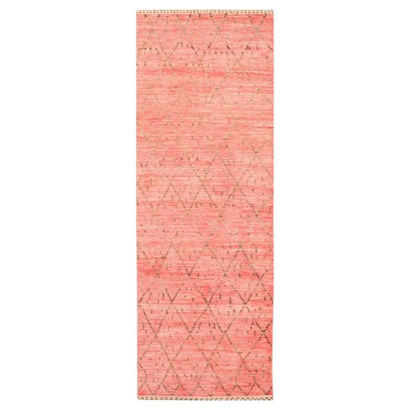 Afghanistan Marokkanischer Läufer Teppich - Wolle Braun Rosa Rot Design - 98501