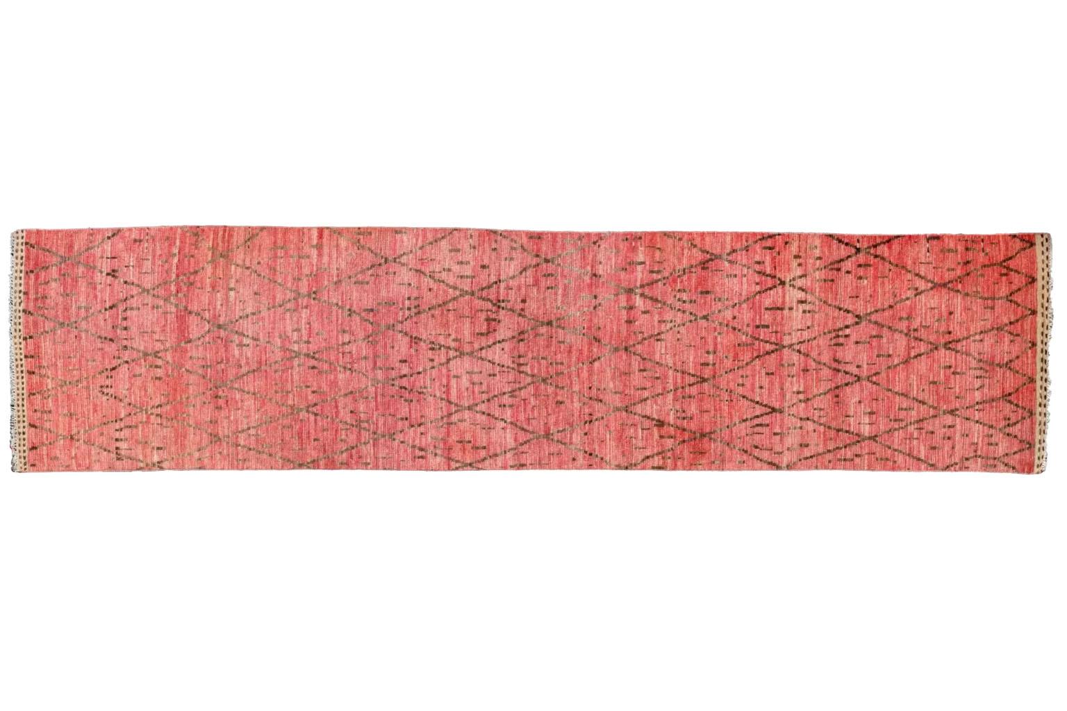 Afghanistan Marokkanischer Läufer Teppich - Wolle Braun Rosa Rot Design - 98501 (Stammeskunst) im Angebot