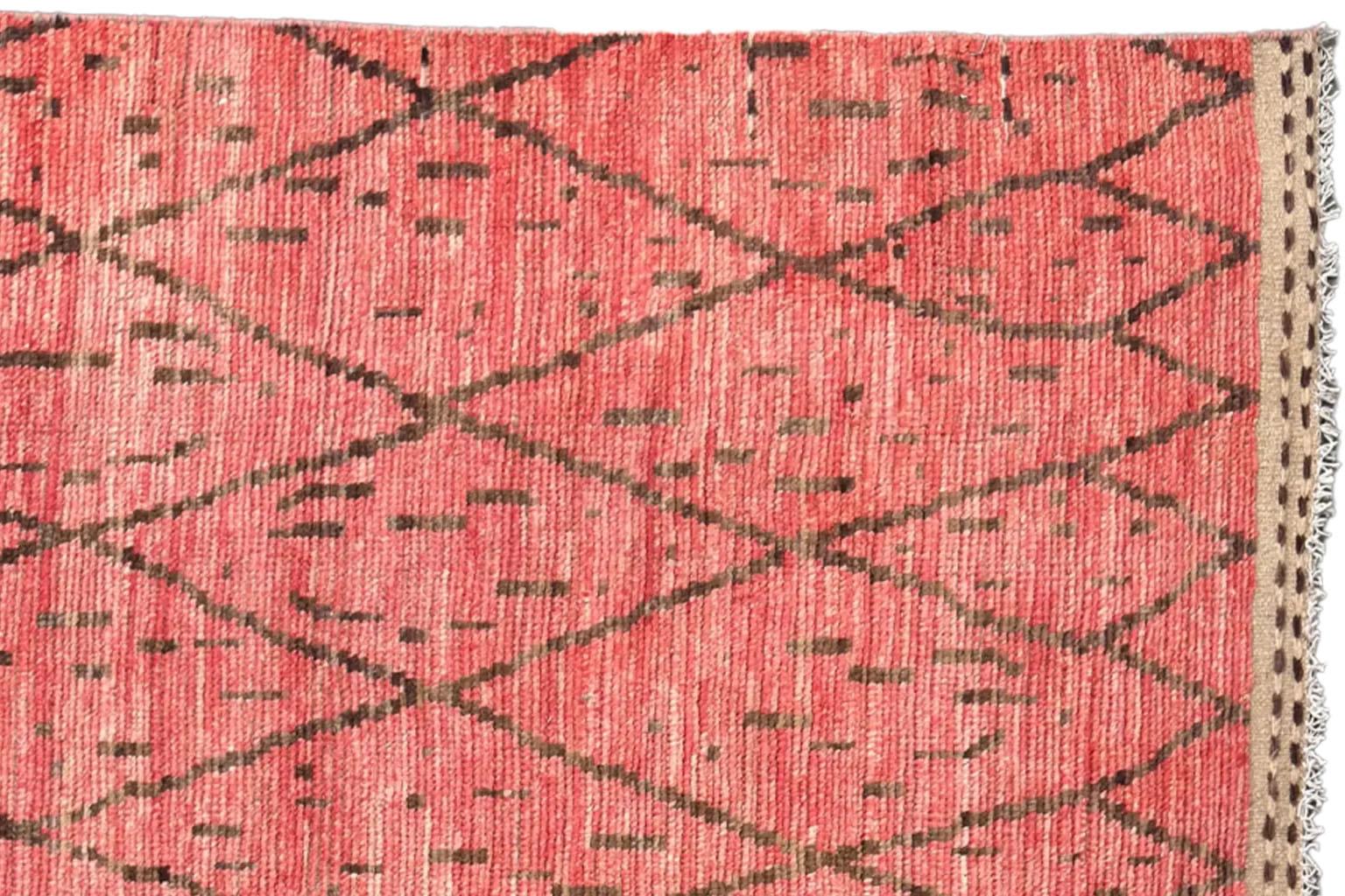Afghanistan Marokkanischer Läufer Teppich - Wolle Braun Rosa Rot Design - 98501 im Zustand „Hervorragend“ im Angebot in Dallas, TX