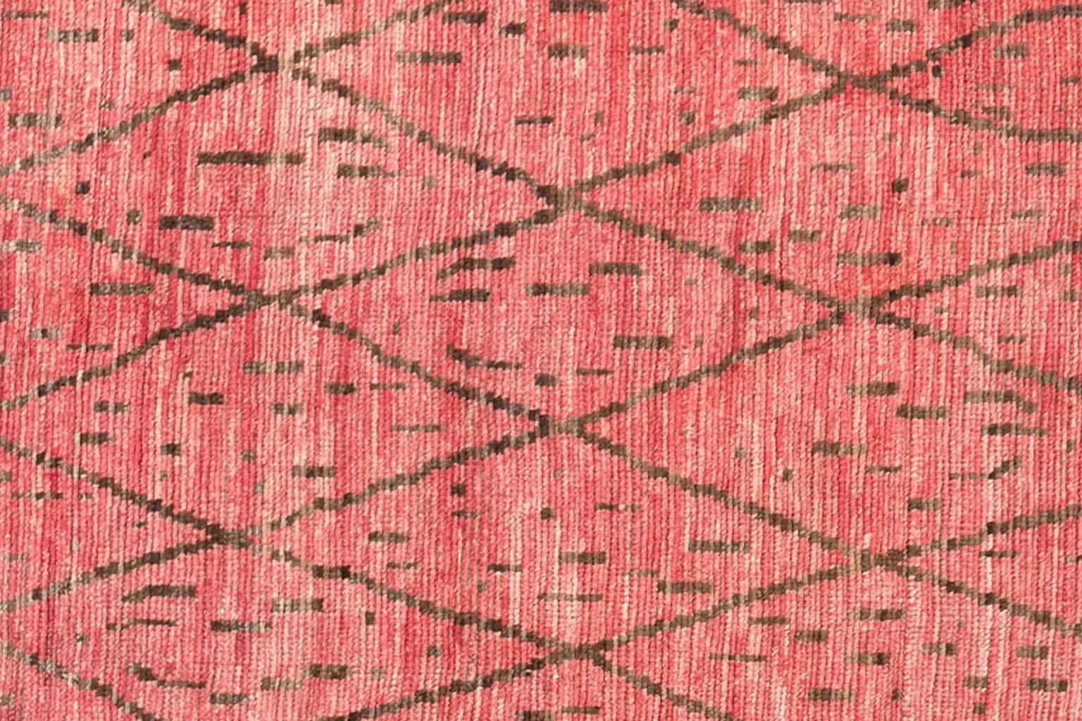 Afghanistan Marokkanischer Läufer Teppich - Wolle Braun Rosa Rot Design - 98501 (20. Jahrhundert) im Angebot