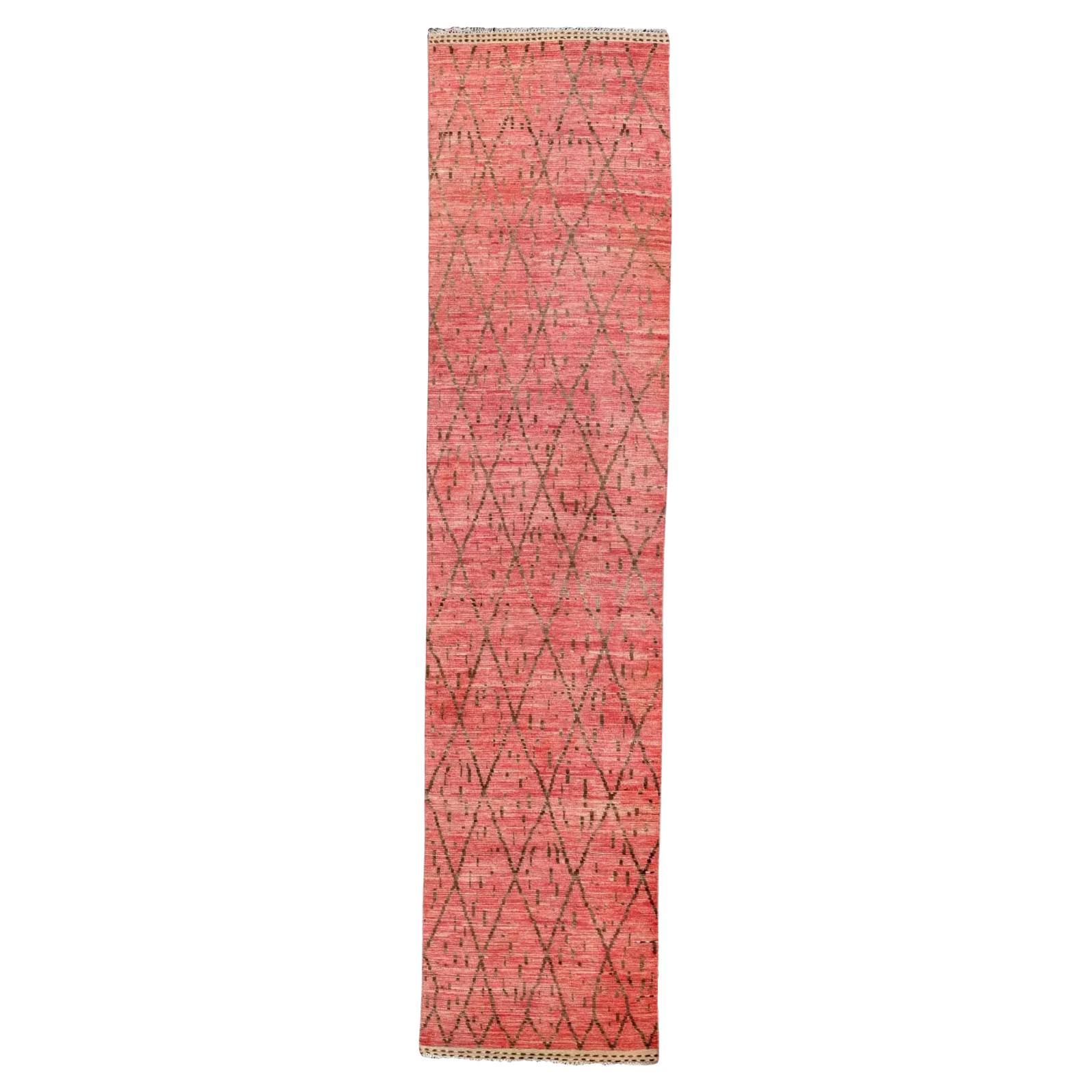 Afghanistan Marokkanischer Läufer Teppich - Wolle Braun Rosa Rot Design - 98501 im Angebot