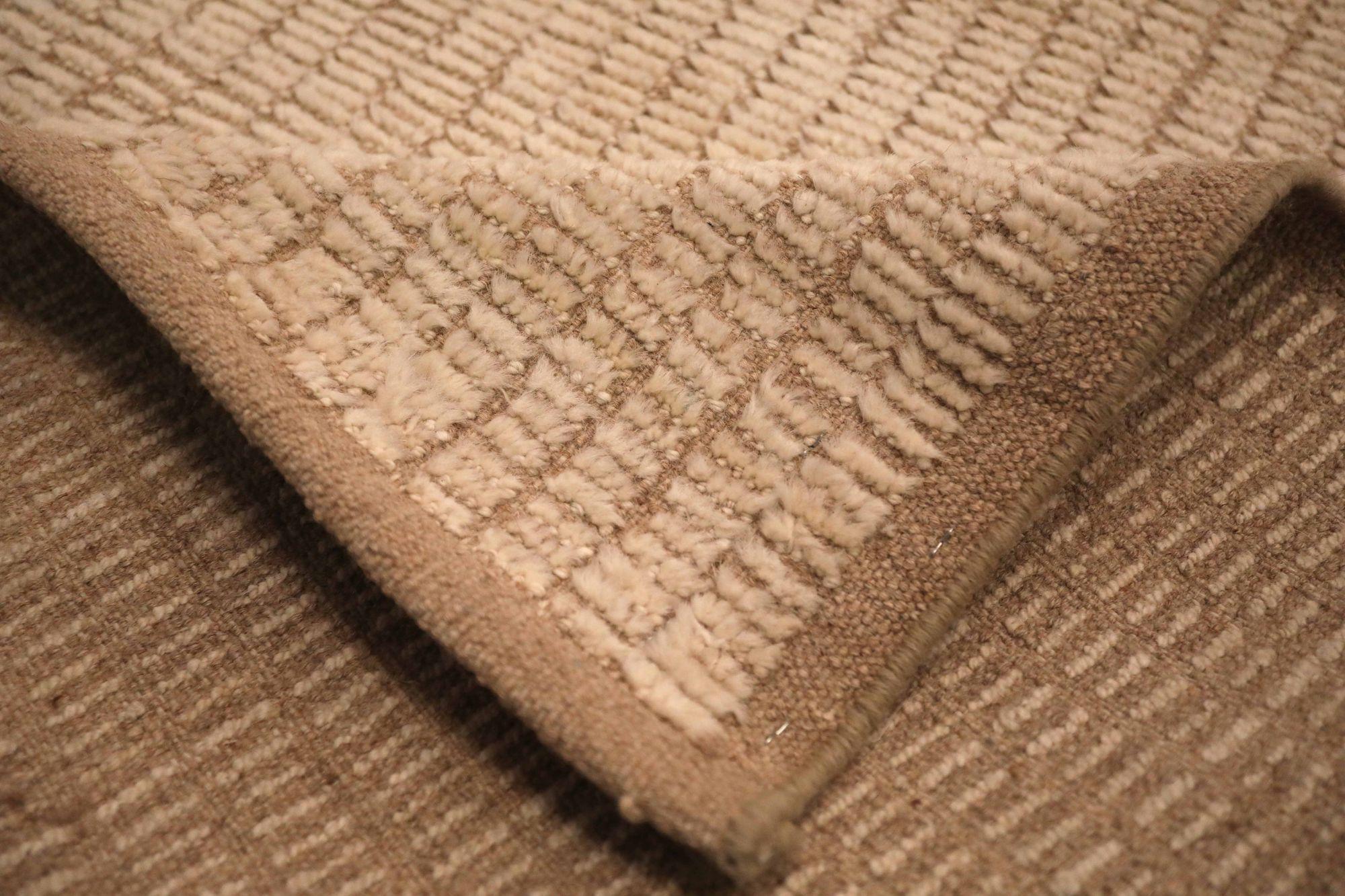 Hand-Knotted Afghanistan Moroccan Runner Rug - Wool Ivory Design - 93586 For Sale