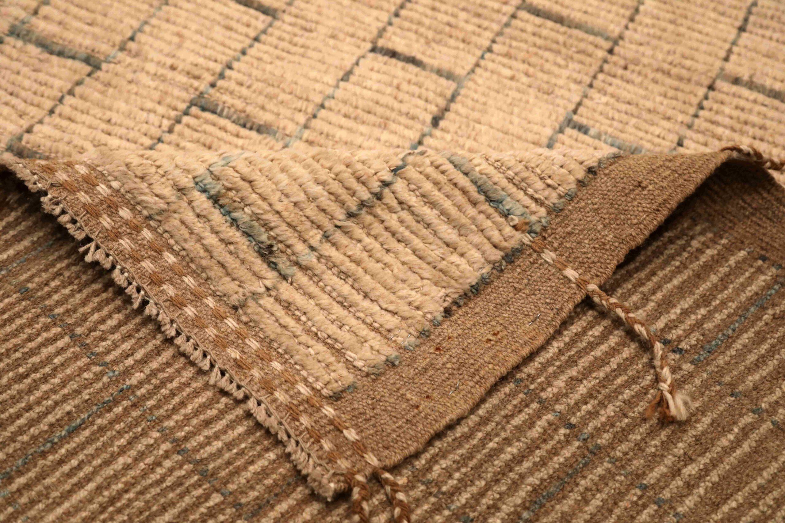 Marokkanischer Afghanistan-Läufer - Wolle Elfenbein Taupe Design - 96358 (Afghanisch) im Angebot