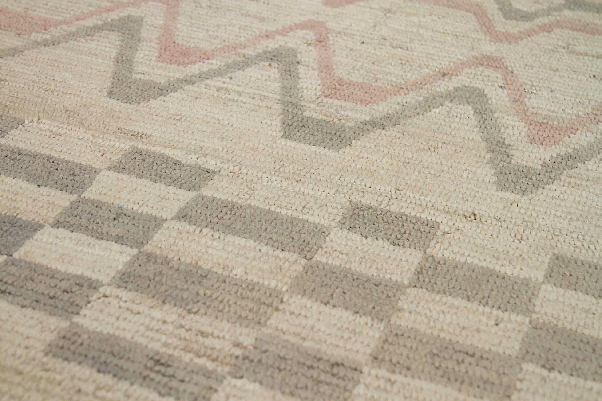 Marokkanischer kleiner Afghanistan-Teppich Circa 1990 - Wolle Grau Elfenbein Rosa Design - 90542 im Zustand „Hervorragend“ im Angebot in Dallas, TX
