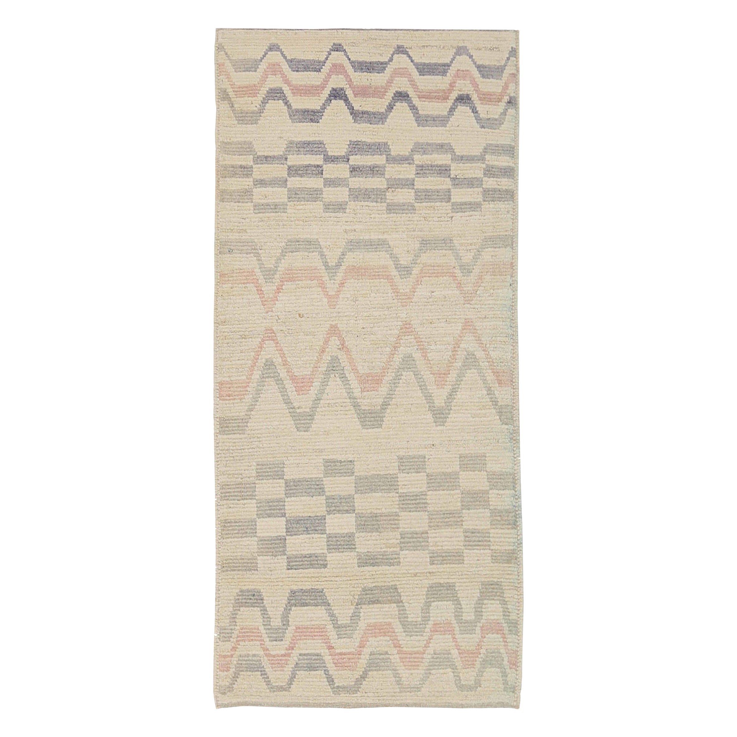 Tappeto marocchino dell'Afghanistan Small Design del 1990 - Lana Grigio Avorio Rosa - 90542