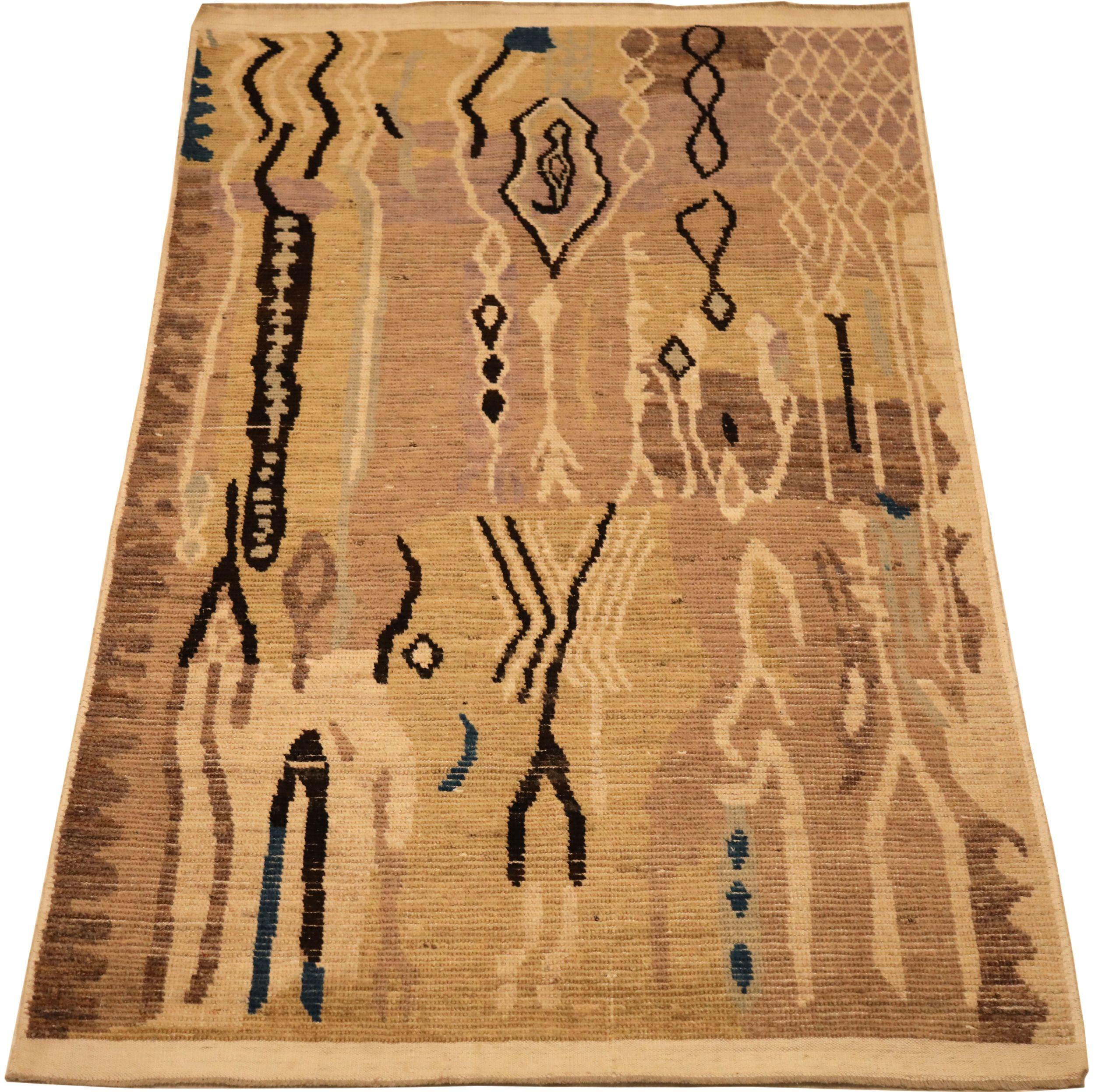 Scopri l'eleganza dell'Afghanistan Moroccan featuring Small Rug di CIRCA 1990. Progettato con lana e nero-marrone-avorio-giallo, questo design esclusivo è perfetto per valorizzare il tuo spazio.