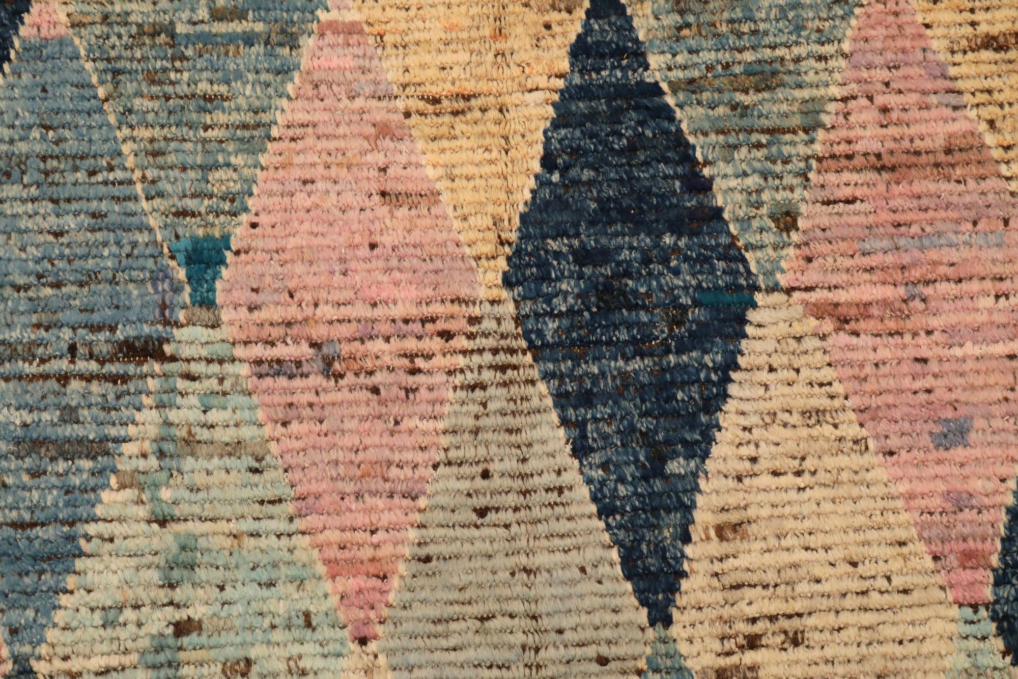 Afghanistan Marokkanischer kleiner Teppich - Wolle Blau Marineblau Rosa - 93804 im Zustand „Hervorragend“ im Angebot in Dallas, TX