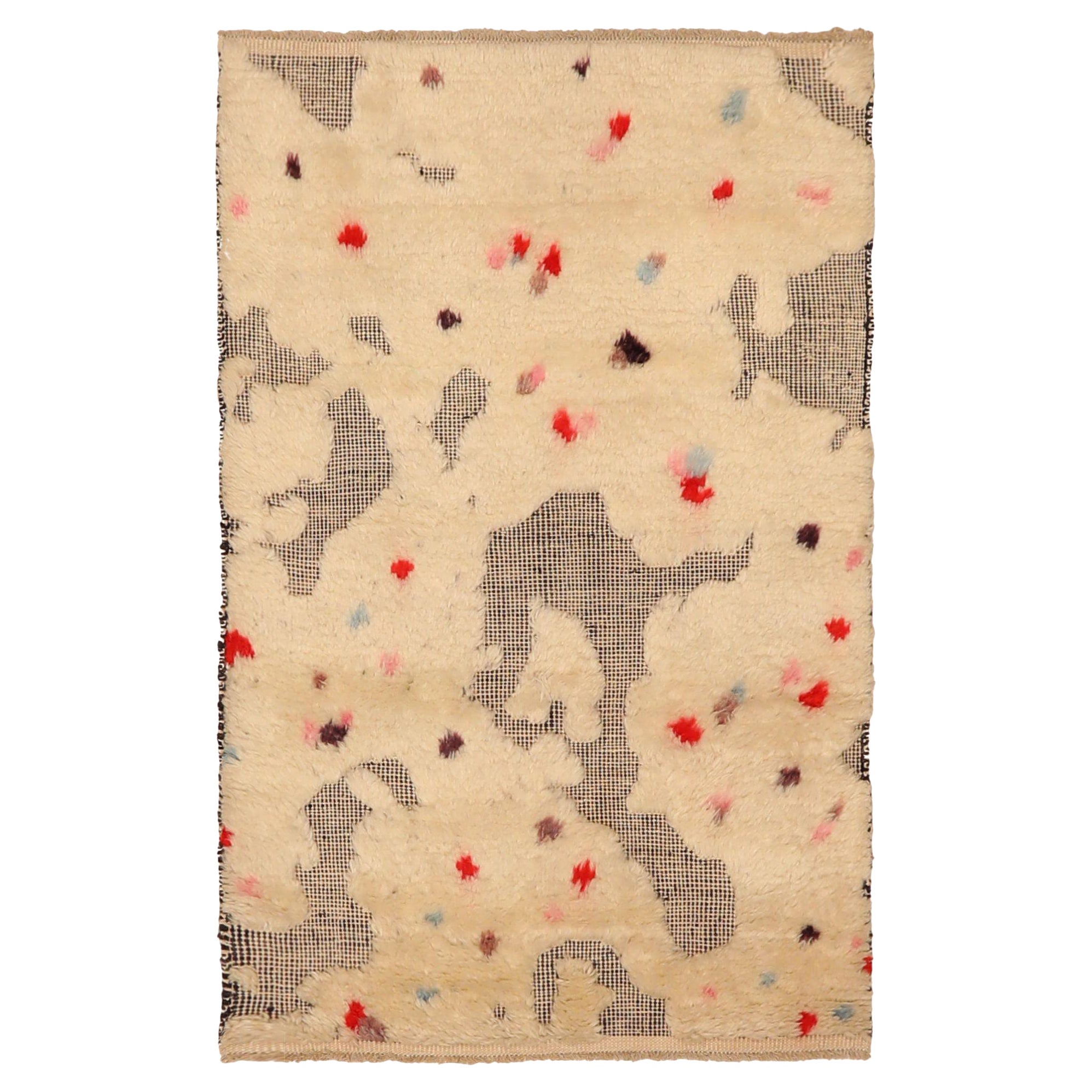 Marokkanischer kleiner Afghanistan-Teppich - Wolle Elfenbeinrot Design - 93597