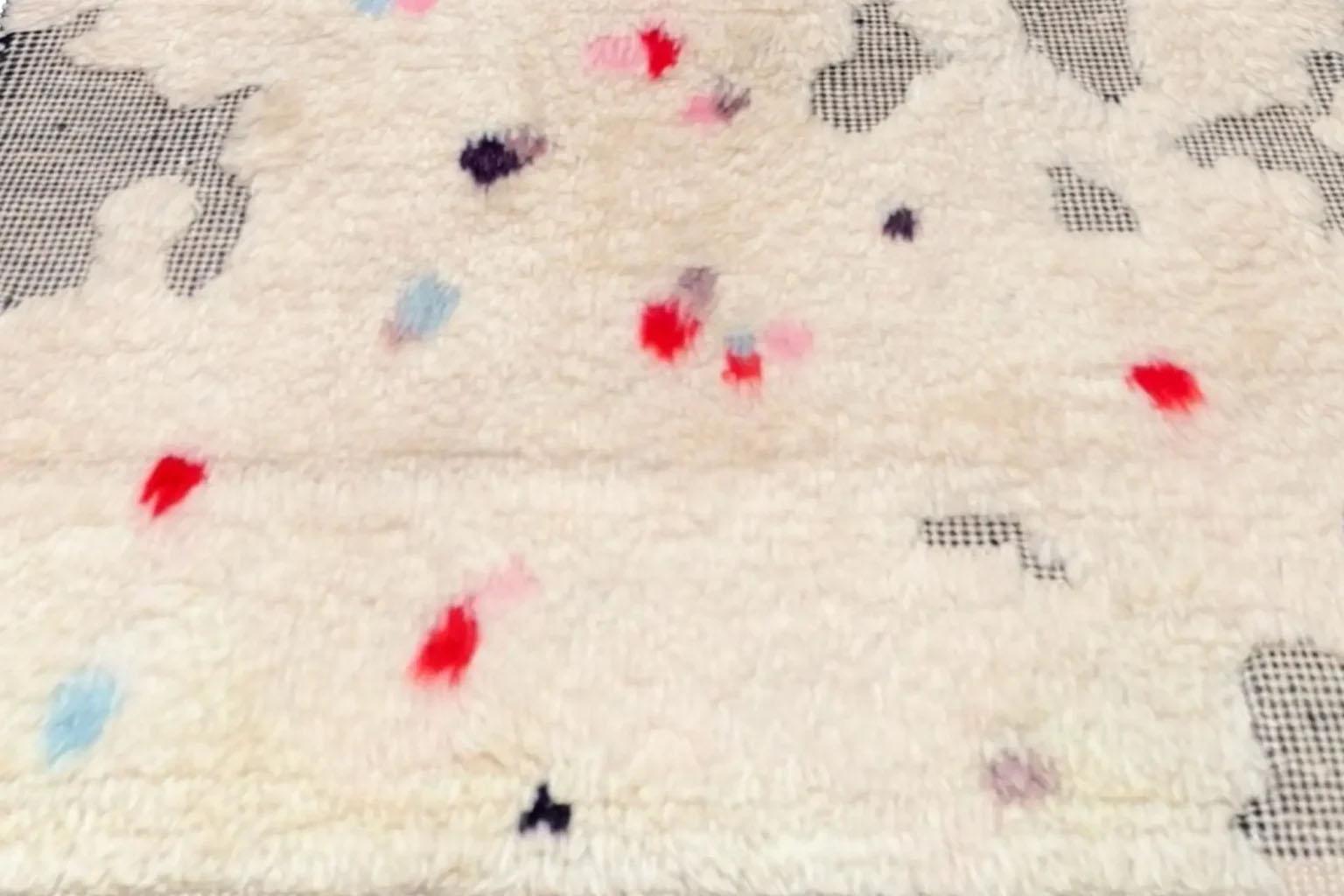Alfombra Marroquí Afgana Small Design - Lana Marfil Rojo - 93599 Tejido a mano en venta