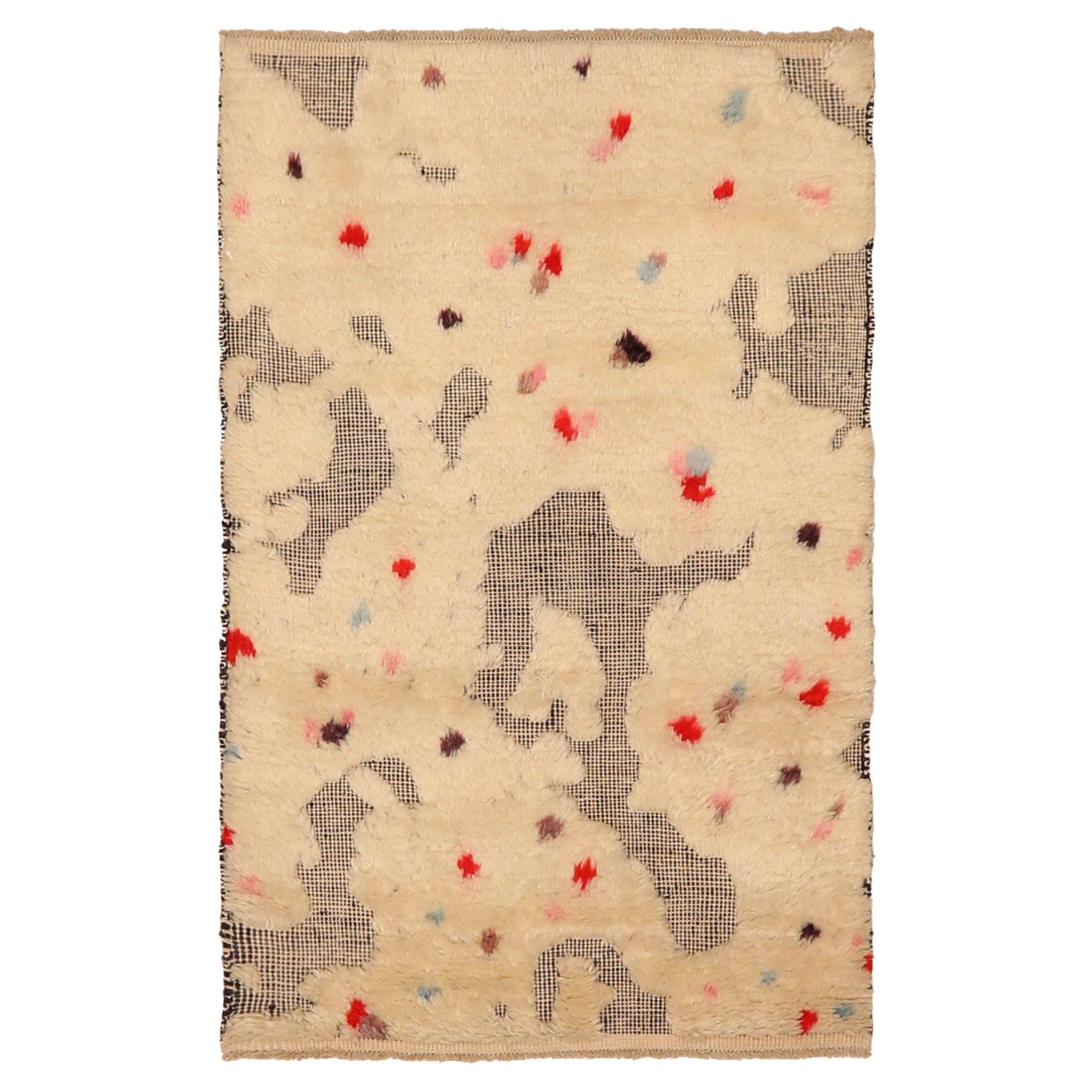 Marokkanischer kleiner Afghanistan-Teppich - Wolle Elfenbeinrot Design - 93599