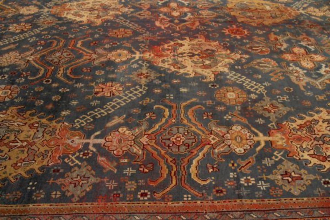 Tribal Tapis d'Afghanistan Oushak datant d'environ 1880 - Laine bleu marine, rouge, jaune et jaune - 91950 en vente