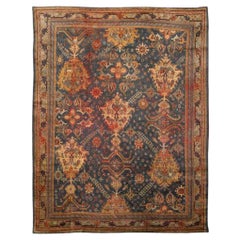 Tapis d'Afghanistan Oushak datant d'environ 1880 - Laine bleu marine, rouge, jaune et jaune - 91950