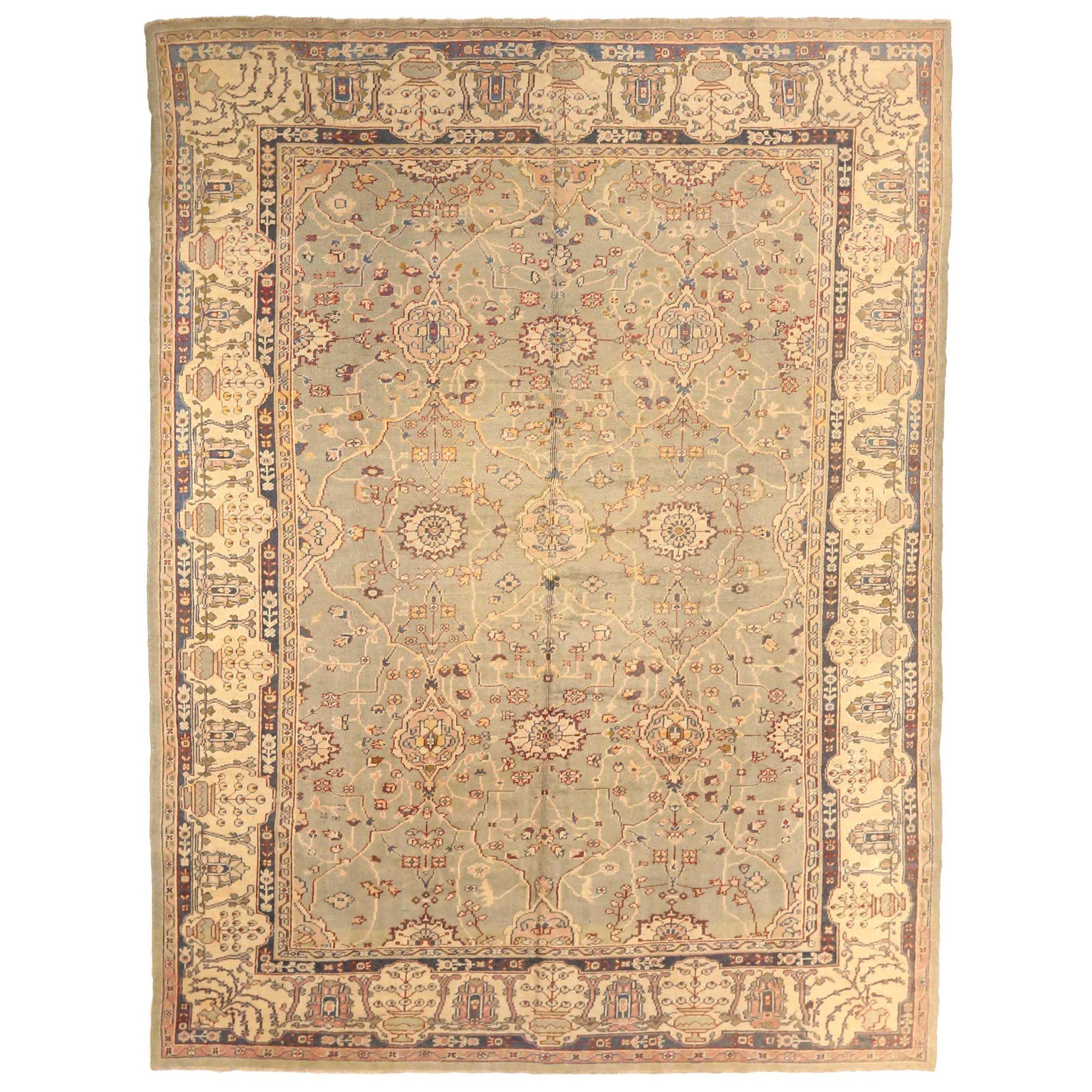 Tappeti dell'Afghanistan Oushak Circa 1910 - Lana Blu Marrone Avorio 73751