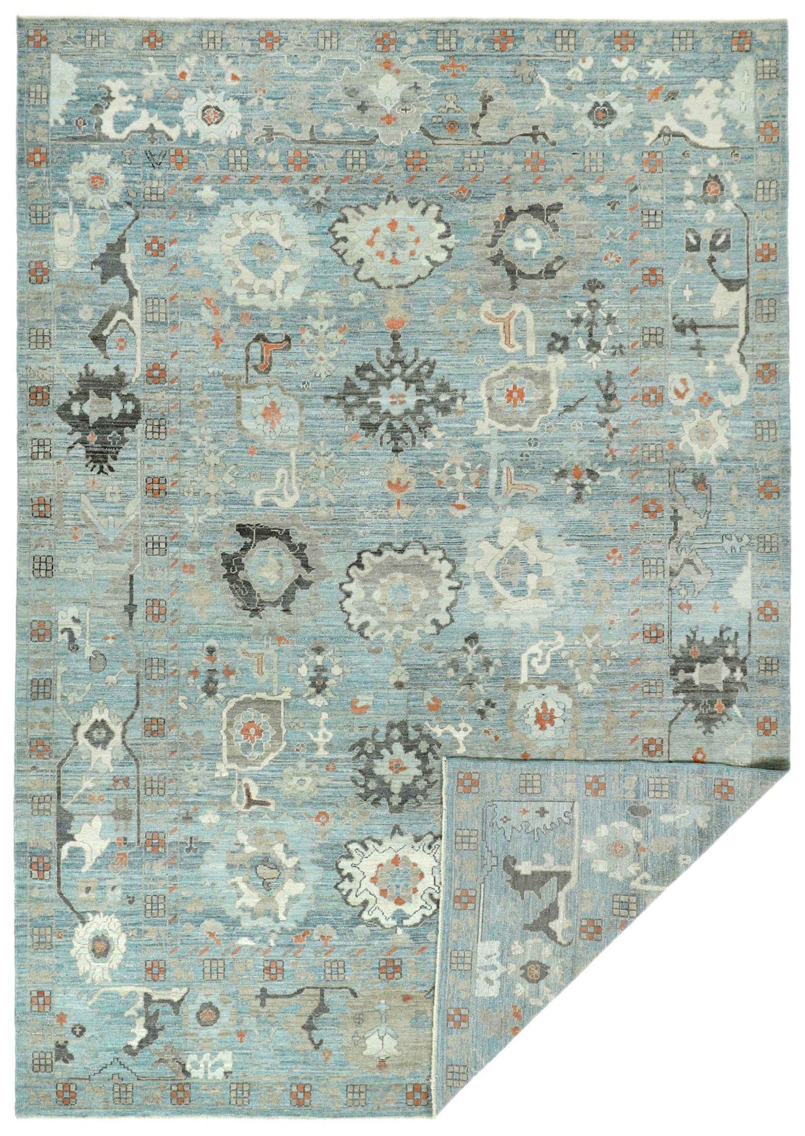 Afghano Tappeti Afghanistan Oushak Circa 1990 - Lana Nero Blu Avorio Design - 90752 in vendita