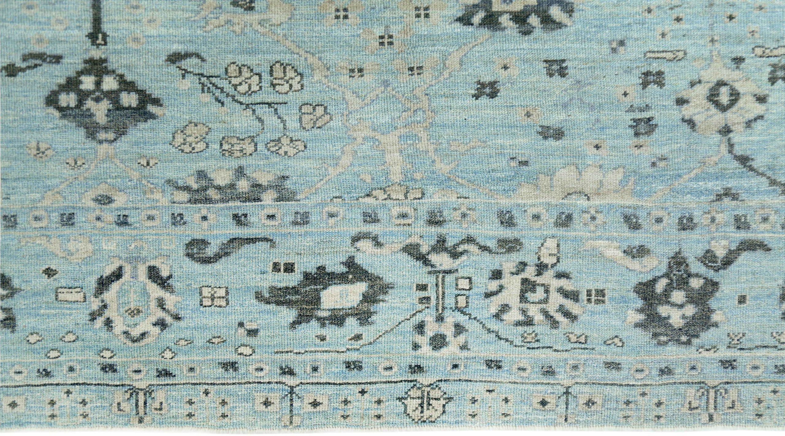 Afghanistan Oushak Area Rugs Circa 1990 - Wool Blue Brown Ivory Design - 90685 In Excellent Condition For Sale In Dallas, TX