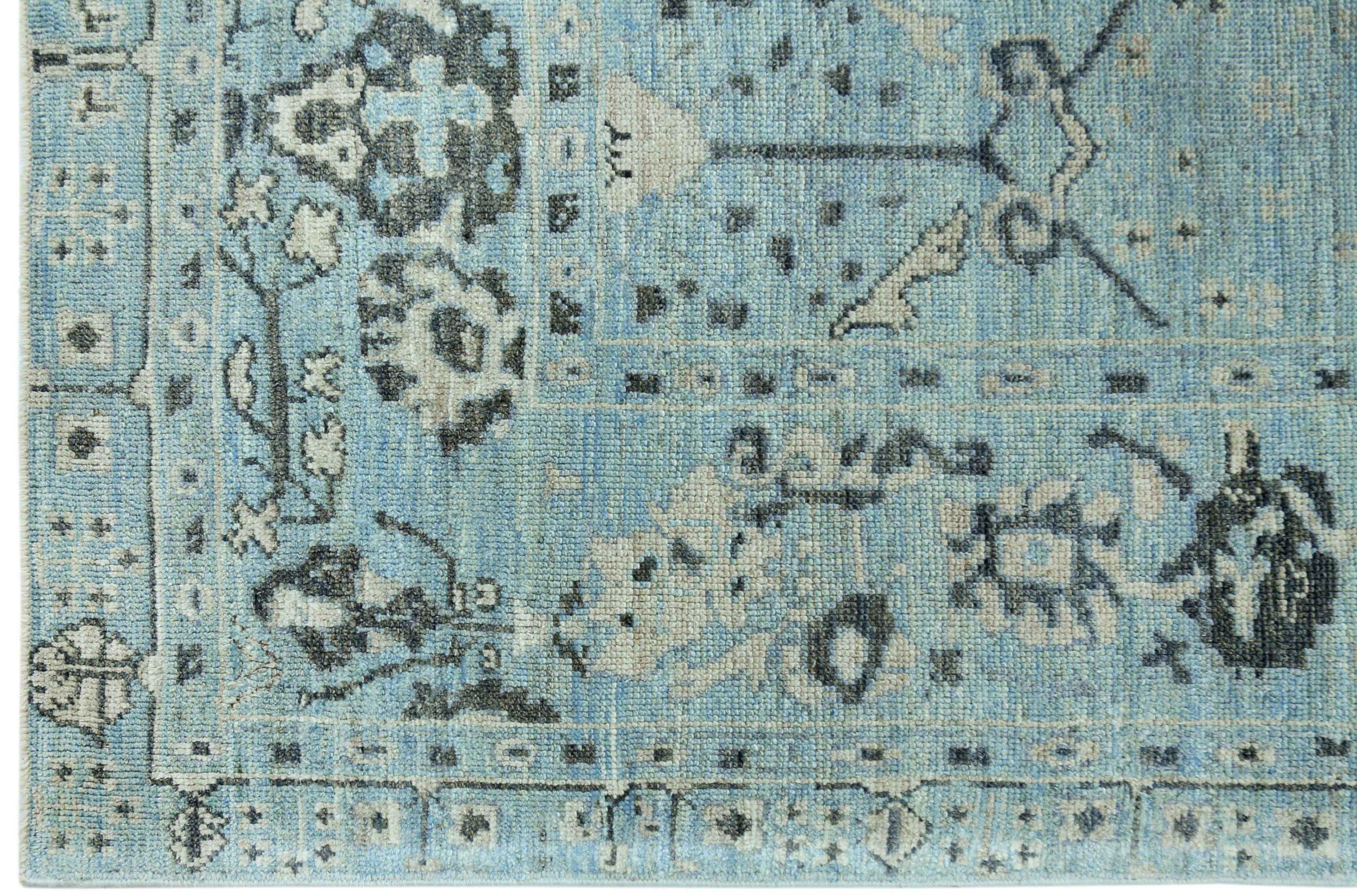 20th Century Afghanistan Oushak Area Rugs Circa 1990 - Wool Blue Brown Ivory Design - 90685 For Sale