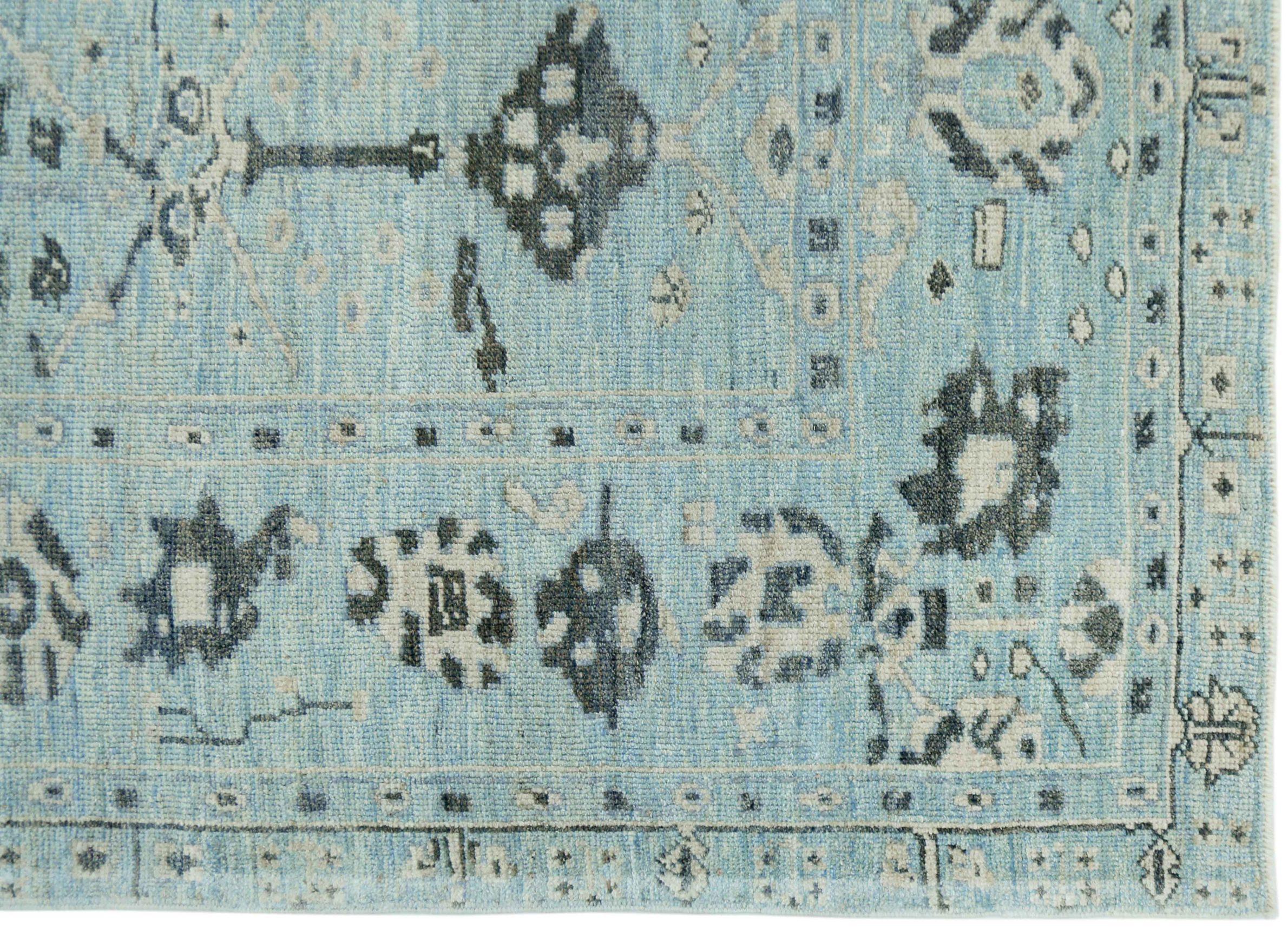 Afghanistan Oushak Area Rugs Circa 1990 - Wool Blue Brown Ivory Design - 90685 For Sale 1