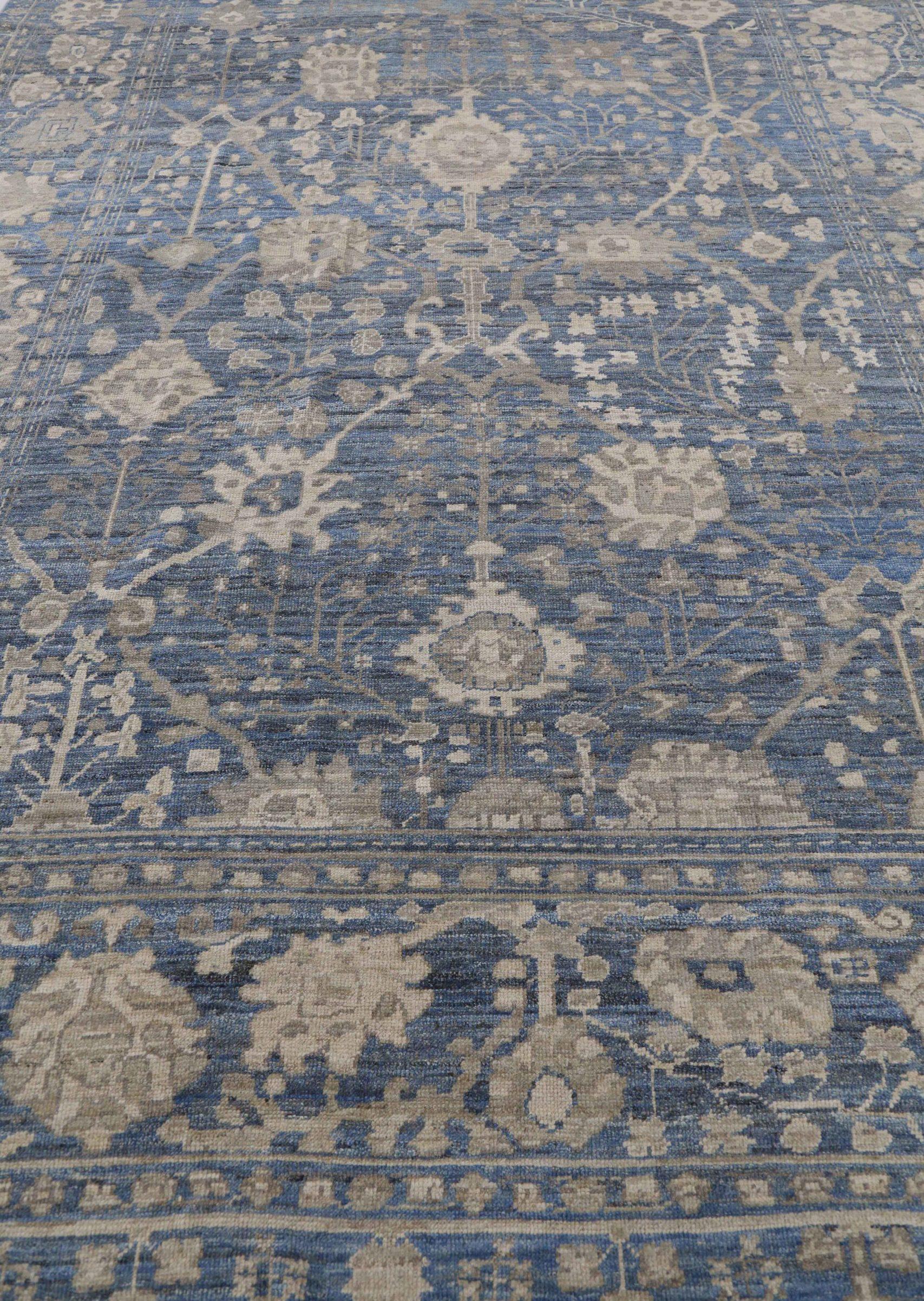 Afghano Tappeti Afghanistan Oushak Circa 1990 - Lana Blu Marrone Avorio Design - 90727 in vendita