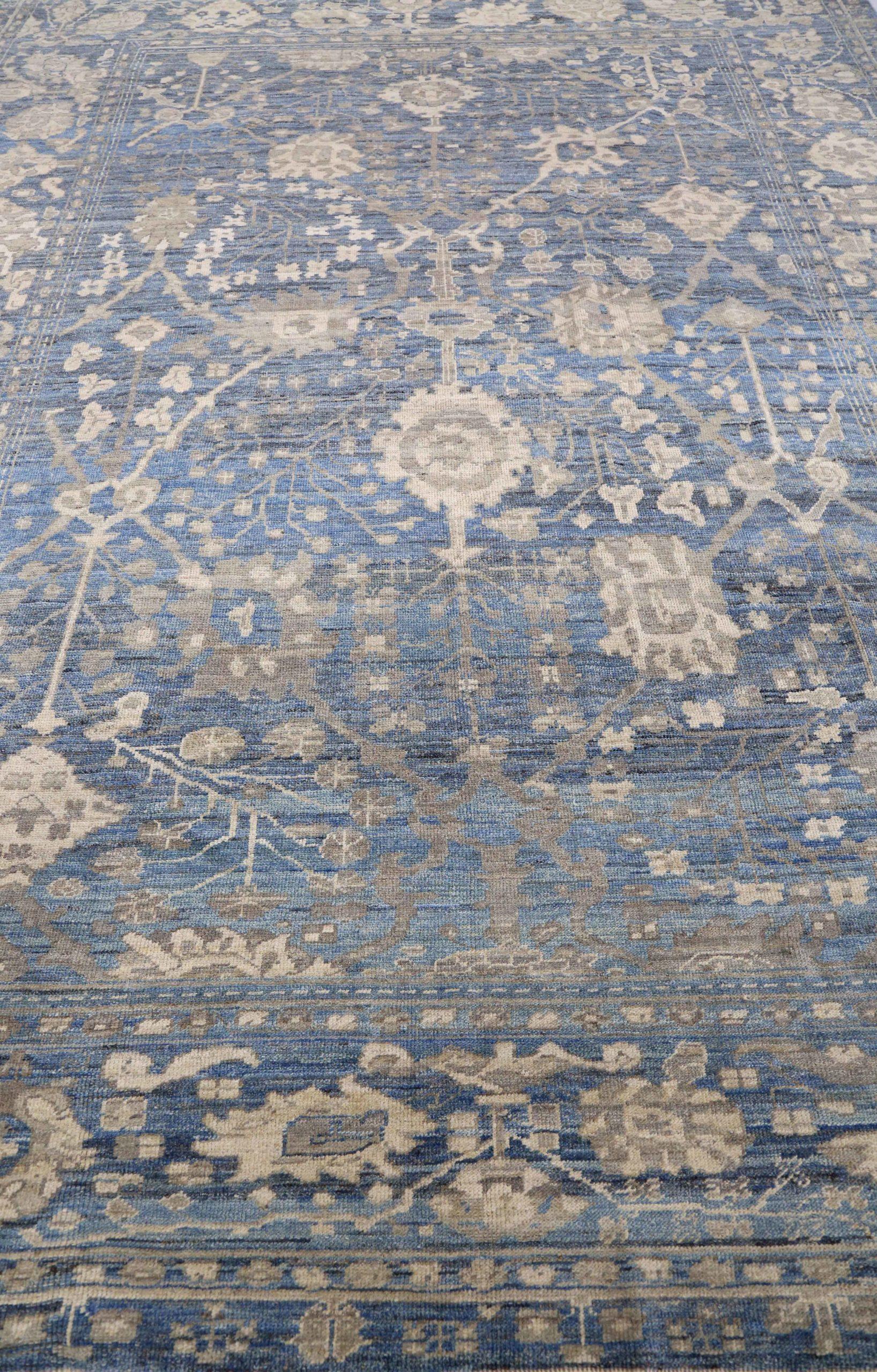 Tappeti Afghanistan Oushak Circa 1990 - Lana Blu Marrone Avorio Design - 90727 In condizioni ottime in vendita a Dallas, TX