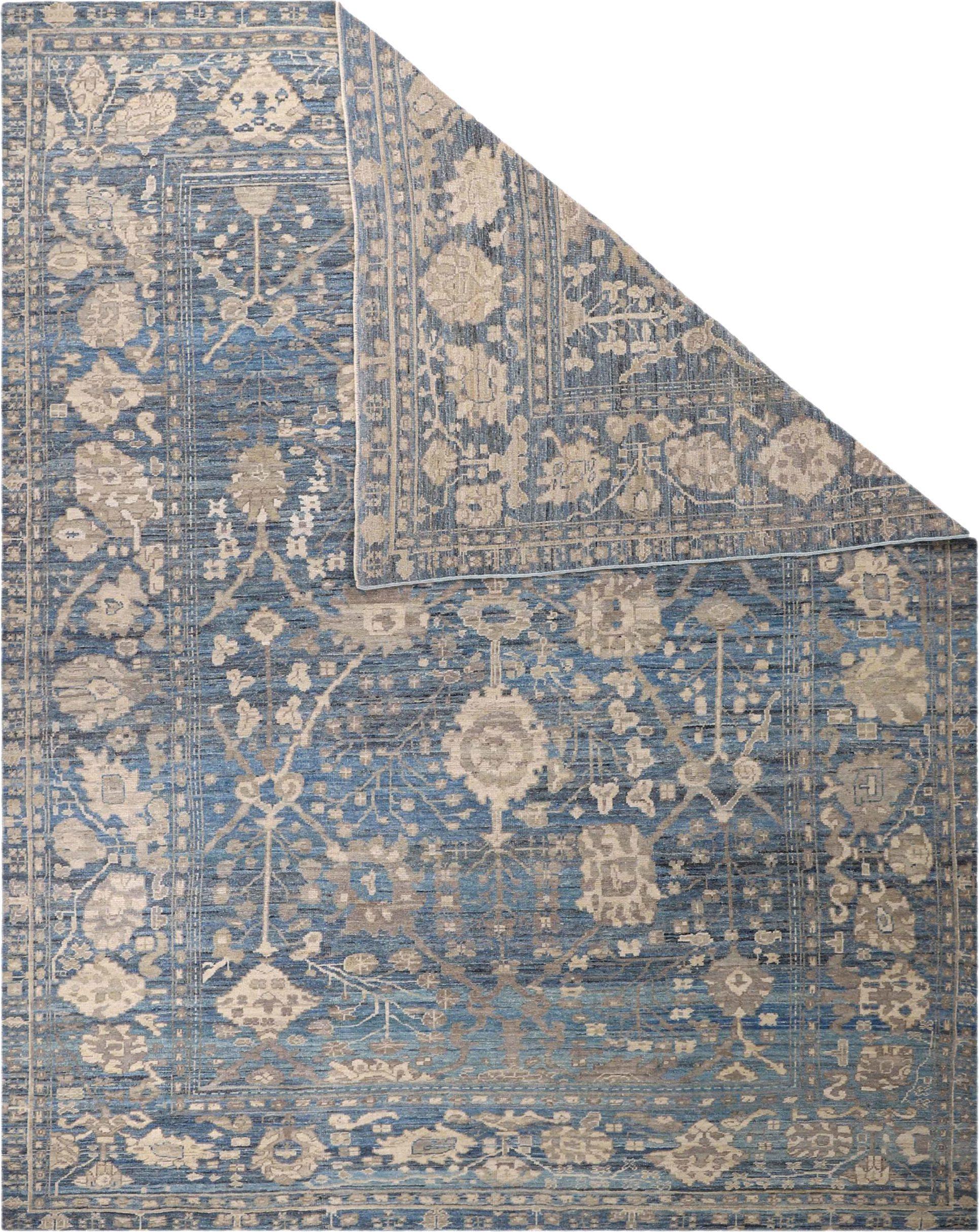 XX secolo Tappeti Afghanistan Oushak Circa 1990 - Lana Blu Marrone Avorio Design - 90727 in vendita