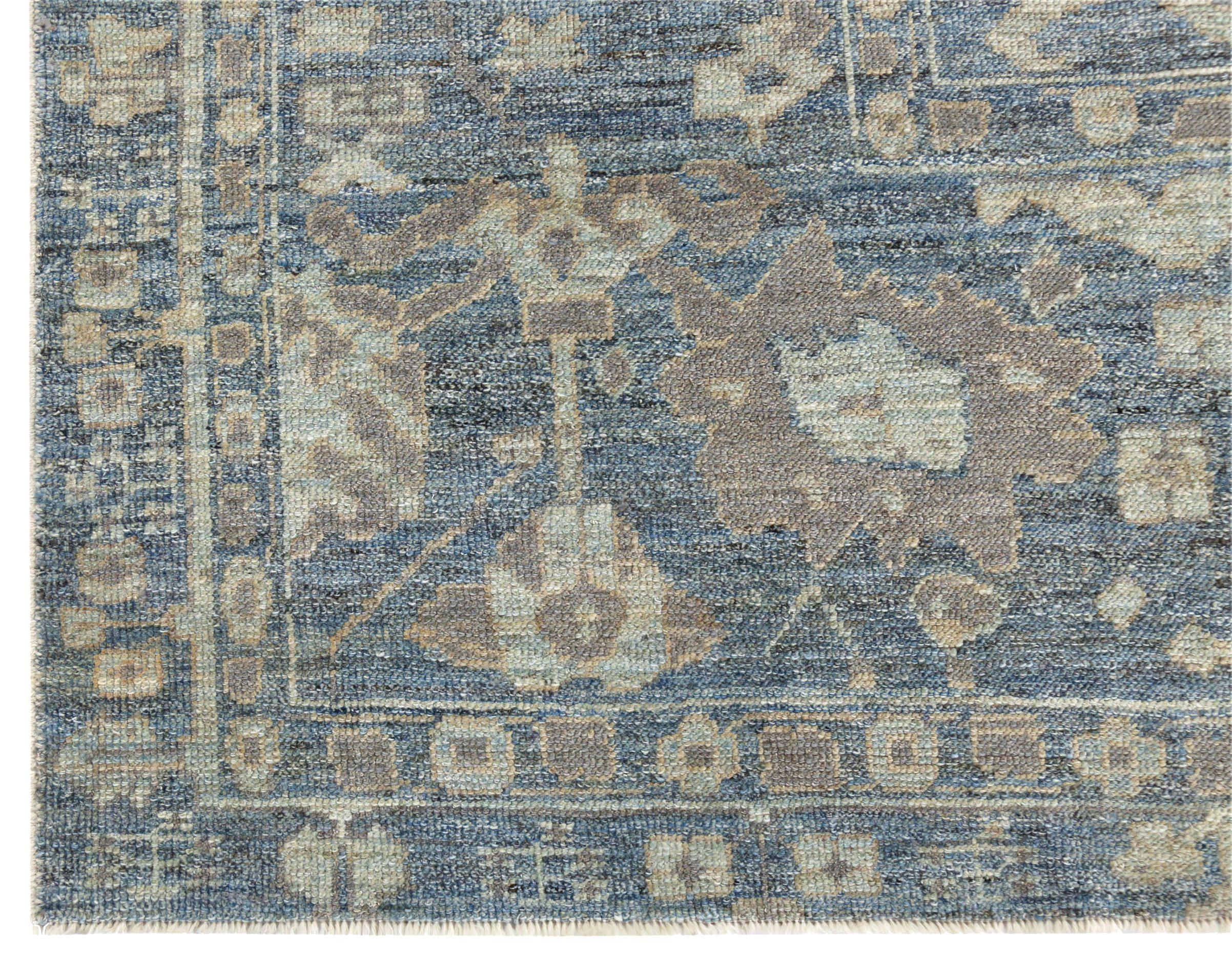 20th Century Afghanistan Oushak Area Rugs Circa 1990 - Wool Blue Brown Ivory Design - 90754 For Sale