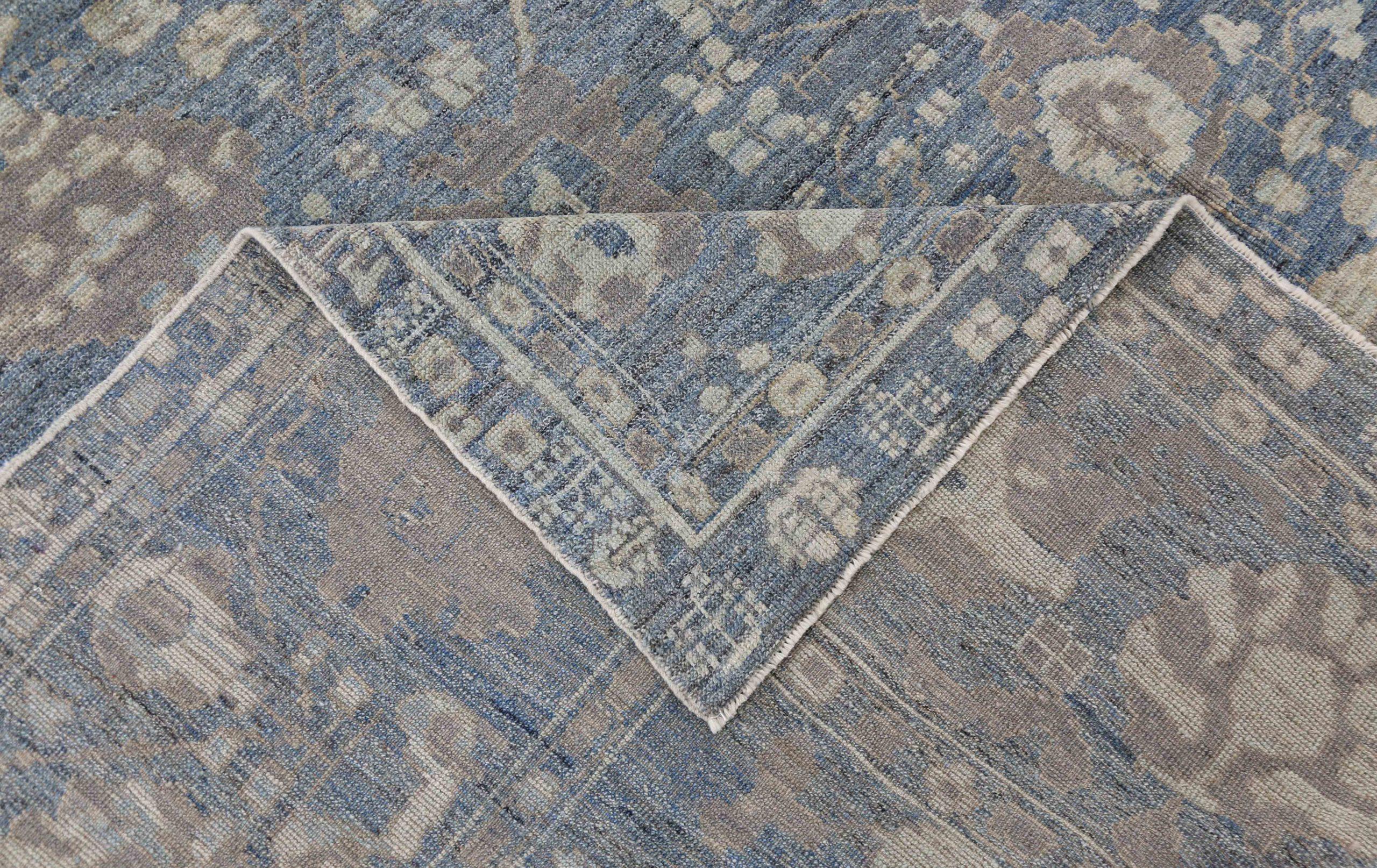 Afghanistan Oushak Area Rugs Circa 1990 - Wool Blue Brown Ivory Design - 90754 For Sale 1