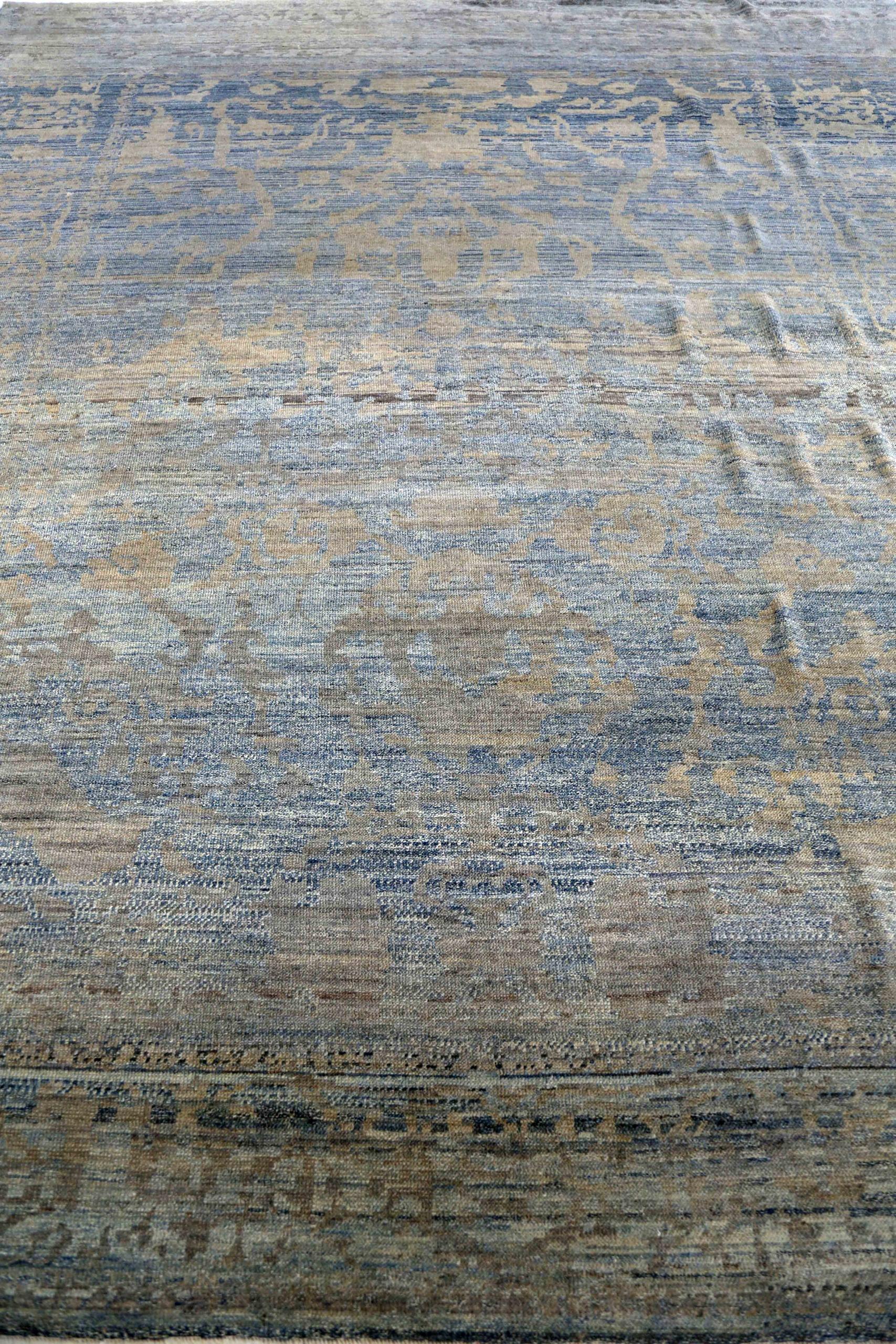 Afghanistan Oushak Area Rugs Circa 1990 - Wool Blue Brown Yellow Design - 90706 In Excellent Condition For Sale In Dallas, TX