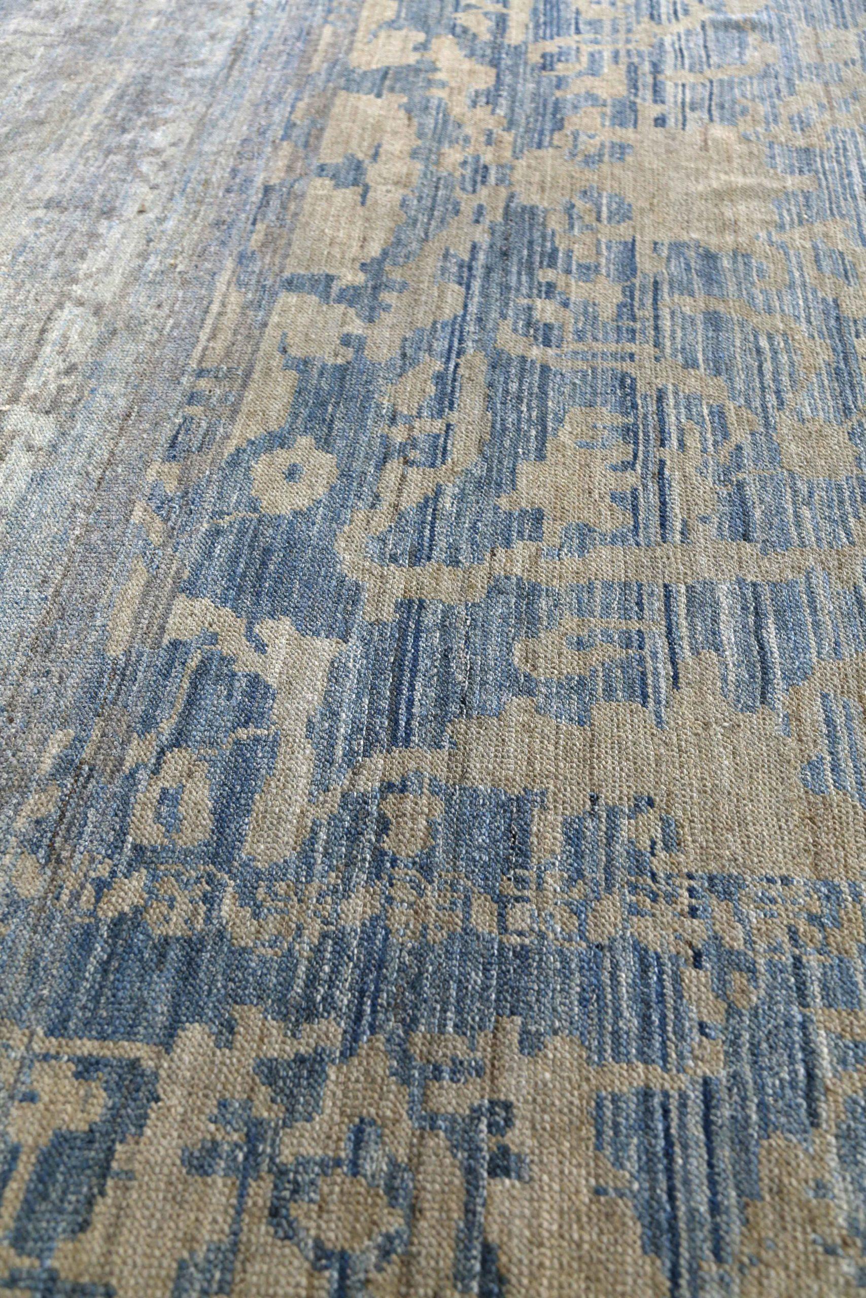 20th Century Afghanistan Oushak Area Rugs Circa 1990 - Wool Blue Brown Yellow Design - 90706 For Sale