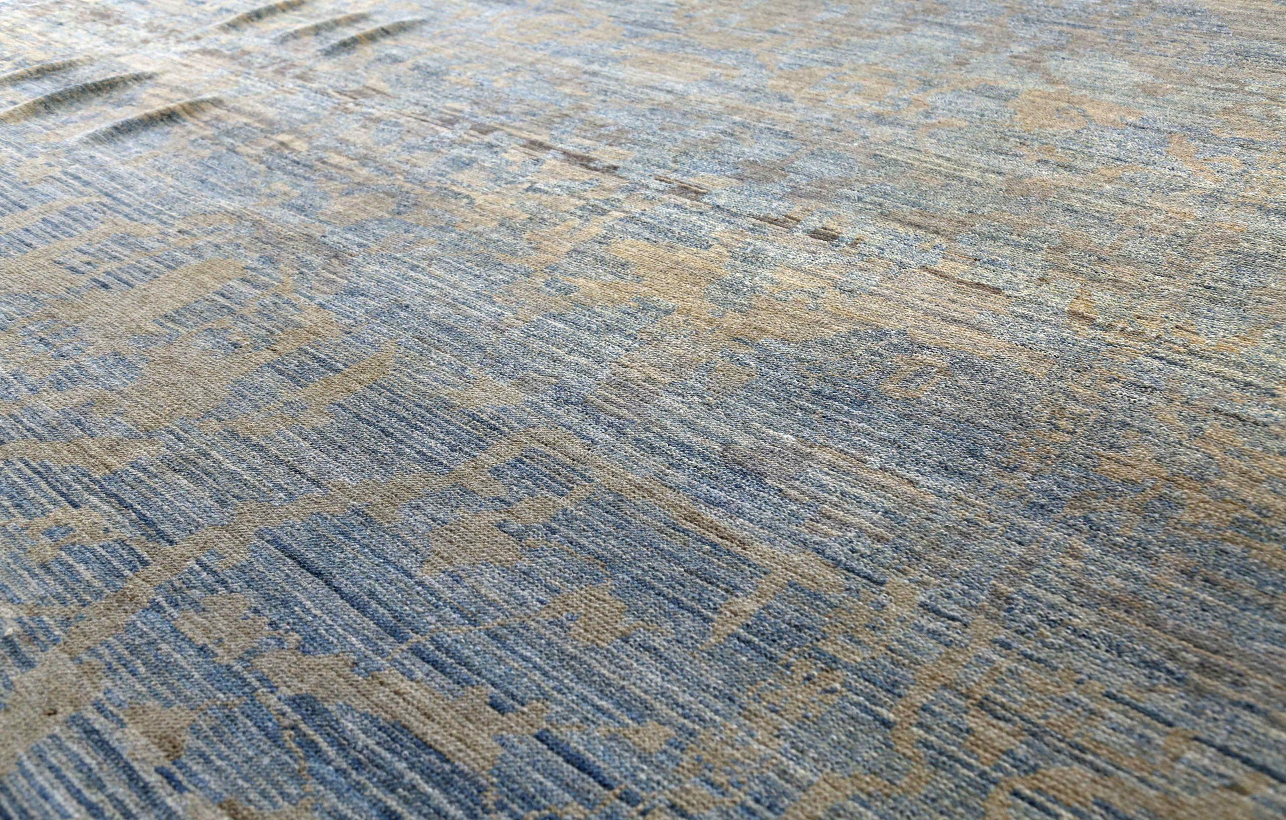 Afghanistan Oushak Area Rugs Circa 1990 - Wool Blue Brown Yellow Design - 90706 For Sale 1
