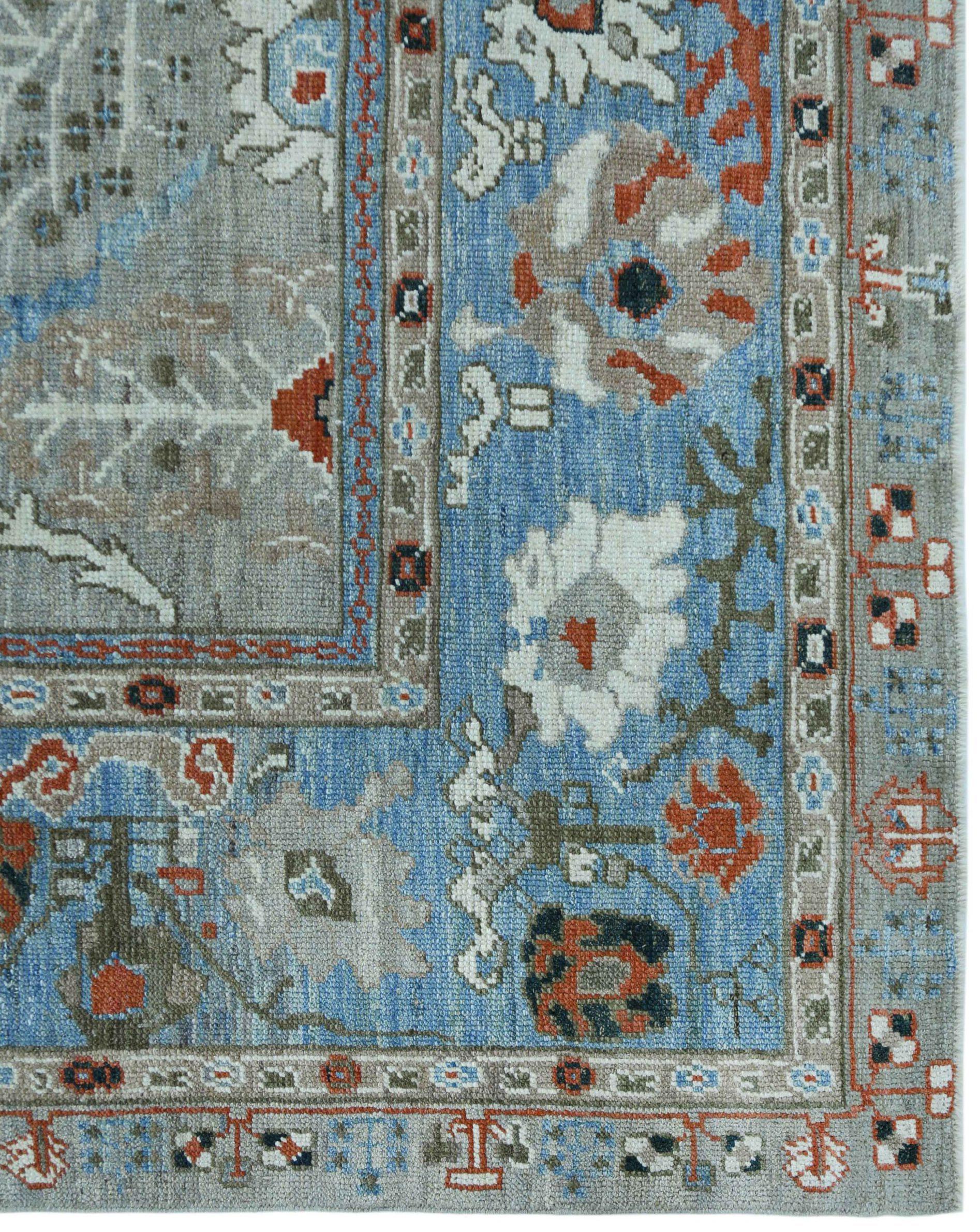 Afghanistan Oushak-Teppiche Circa 1990 - Wolle Blau Grau Rot Design - 90748 (20. Jahrhundert) im Angebot