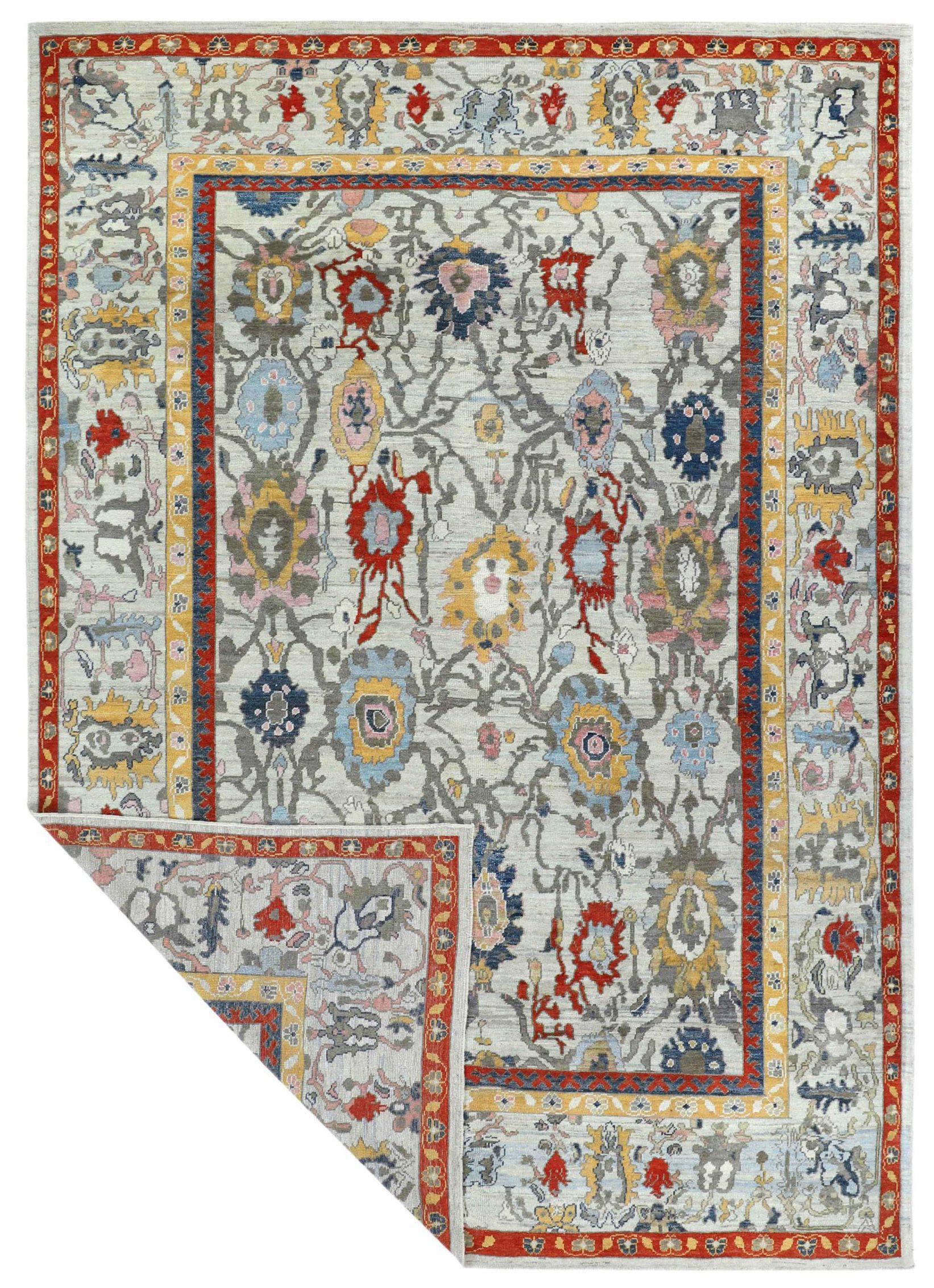 Alfombras de Afganistán Oushak Circa 1990 - Lana Azul Gris Rojo Amarillo - 90758 Afgano en venta