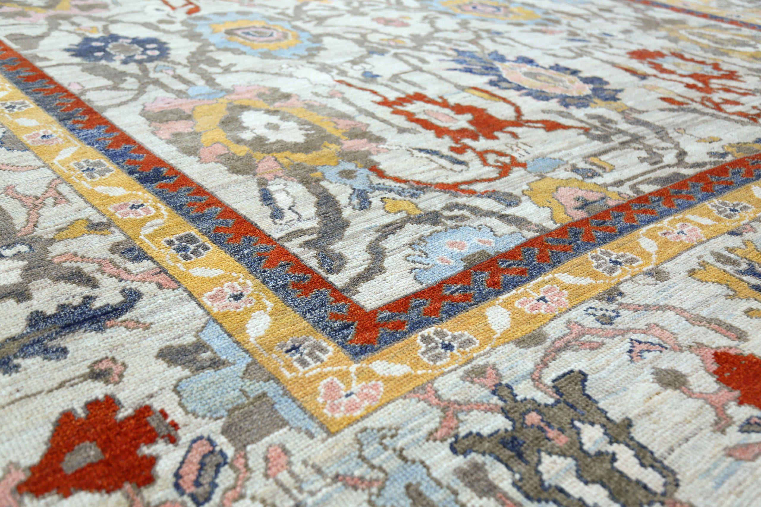 Alfombras de Afganistán Oushak Circa 1990 - Lana Azul Gris Rojo Amarillo - 90758 en Excelente estado para la venta en Dallas, TX