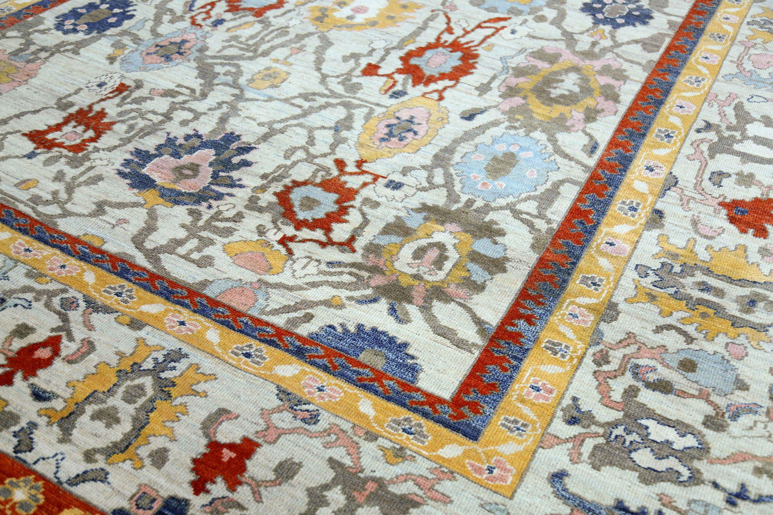 Alfombras de Afganistán Oushak Circa 1990 - Lana Azul Gris Rojo Amarillo - 90758 siglo XX en venta