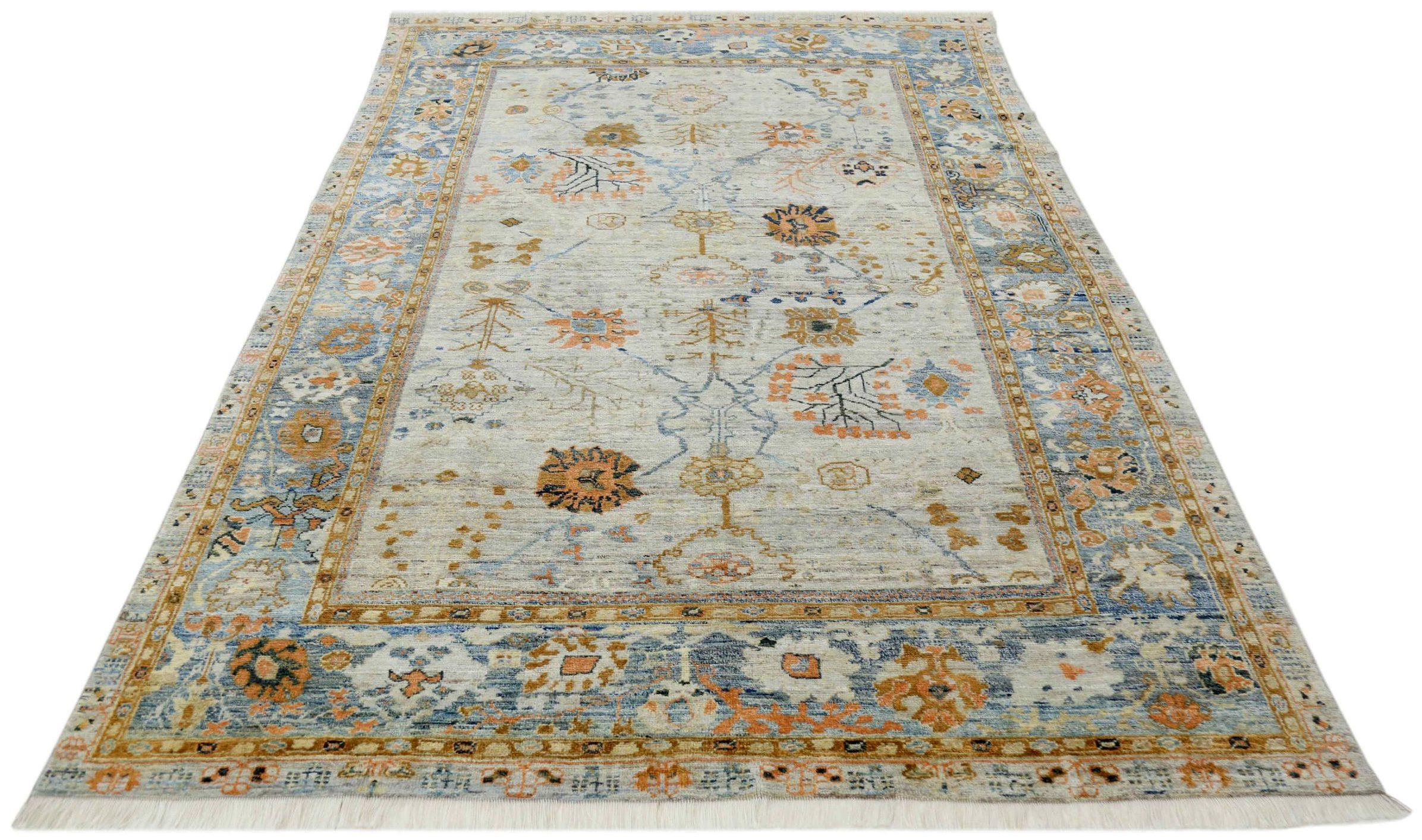 Entdecken Sie die Eleganz von Afghanistan Oushak mit Teppichen von Circa 1990. Dieses exklusive Design aus Wolle und Blau-Elfenbein eignet sich perfekt, um Ihren Raum zu verschönern.