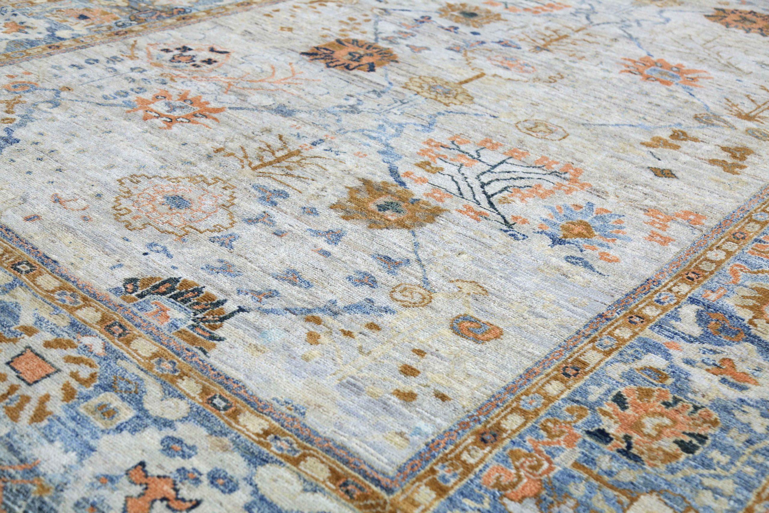 Afghanistan Oushak-Teppiche Circa 1990 - Wolle Blau Elfenbein Design - 90747 im Zustand „Hervorragend“ im Angebot in Dallas, TX