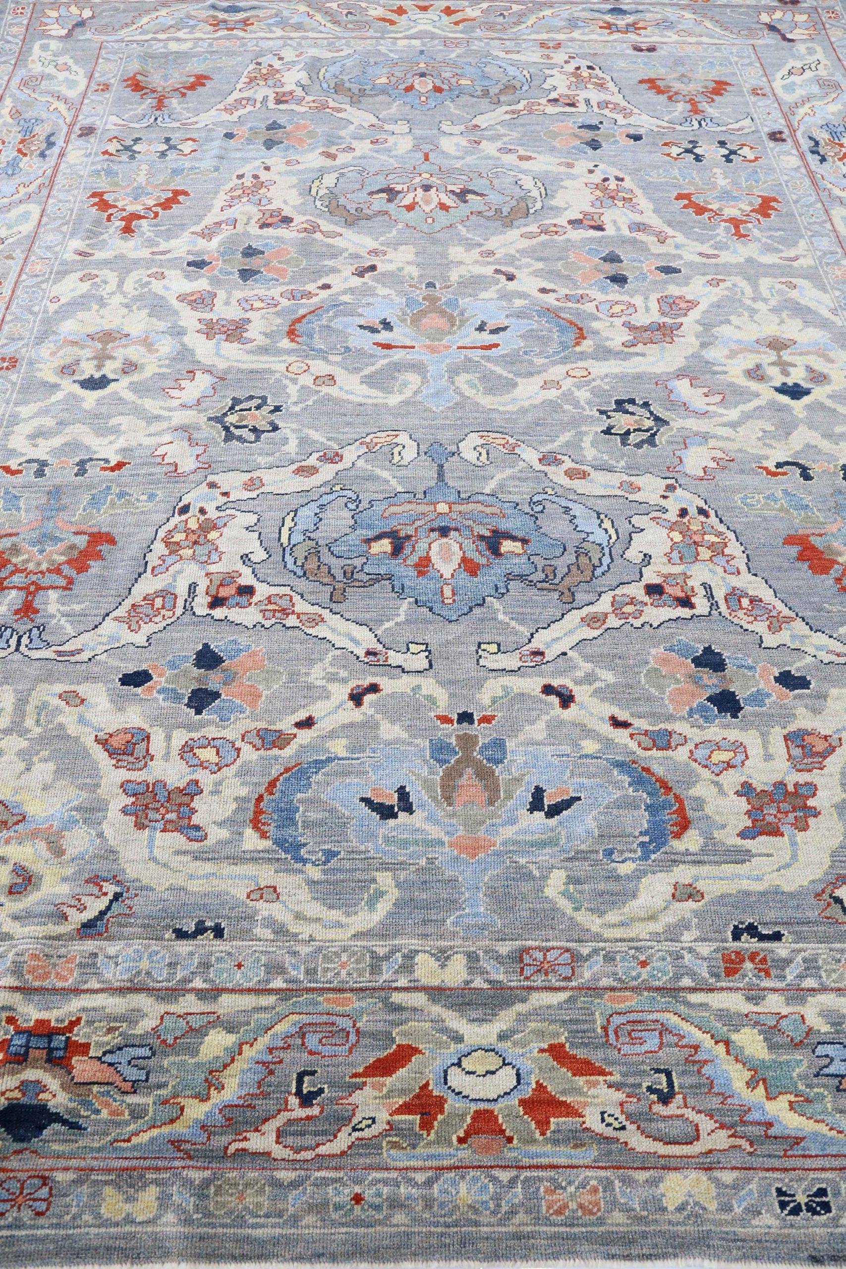 Alfombras de Afganistán Oushak Circa 1990 - Lana Azul Marfil Rojo Diseño - 90726 Afgano en venta