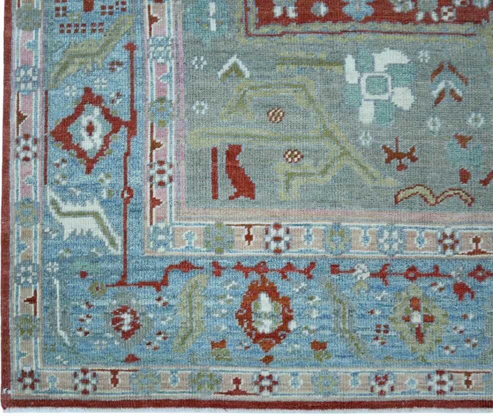 Afghanistan Oushak-Teppiche Circa 1990 - Wolle Blau Elfenbein Rot Design - 91730 im Zustand „Hervorragend“ im Angebot in Dallas, TX