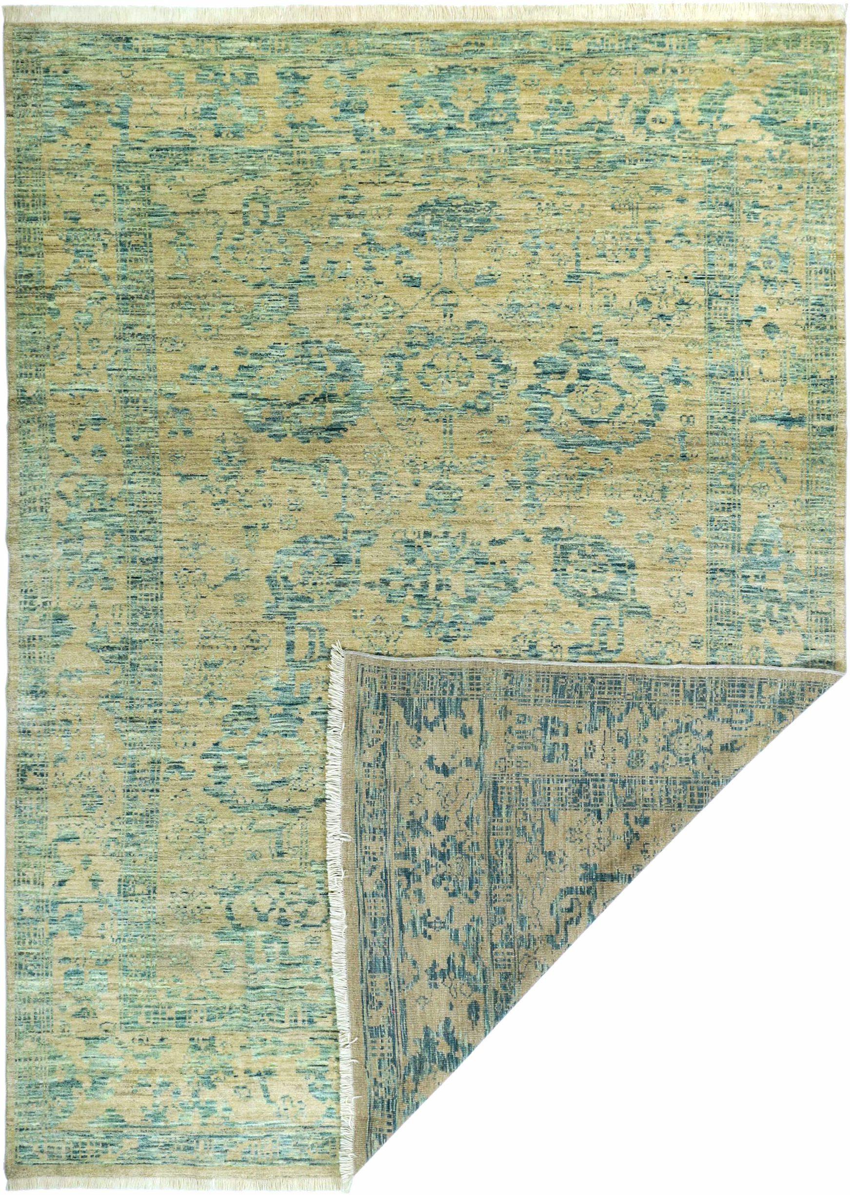 Afghano Tappeti Afghanistan Oushak Circa 1990 - Lana Blu Giallo Design - 90715 in vendita
