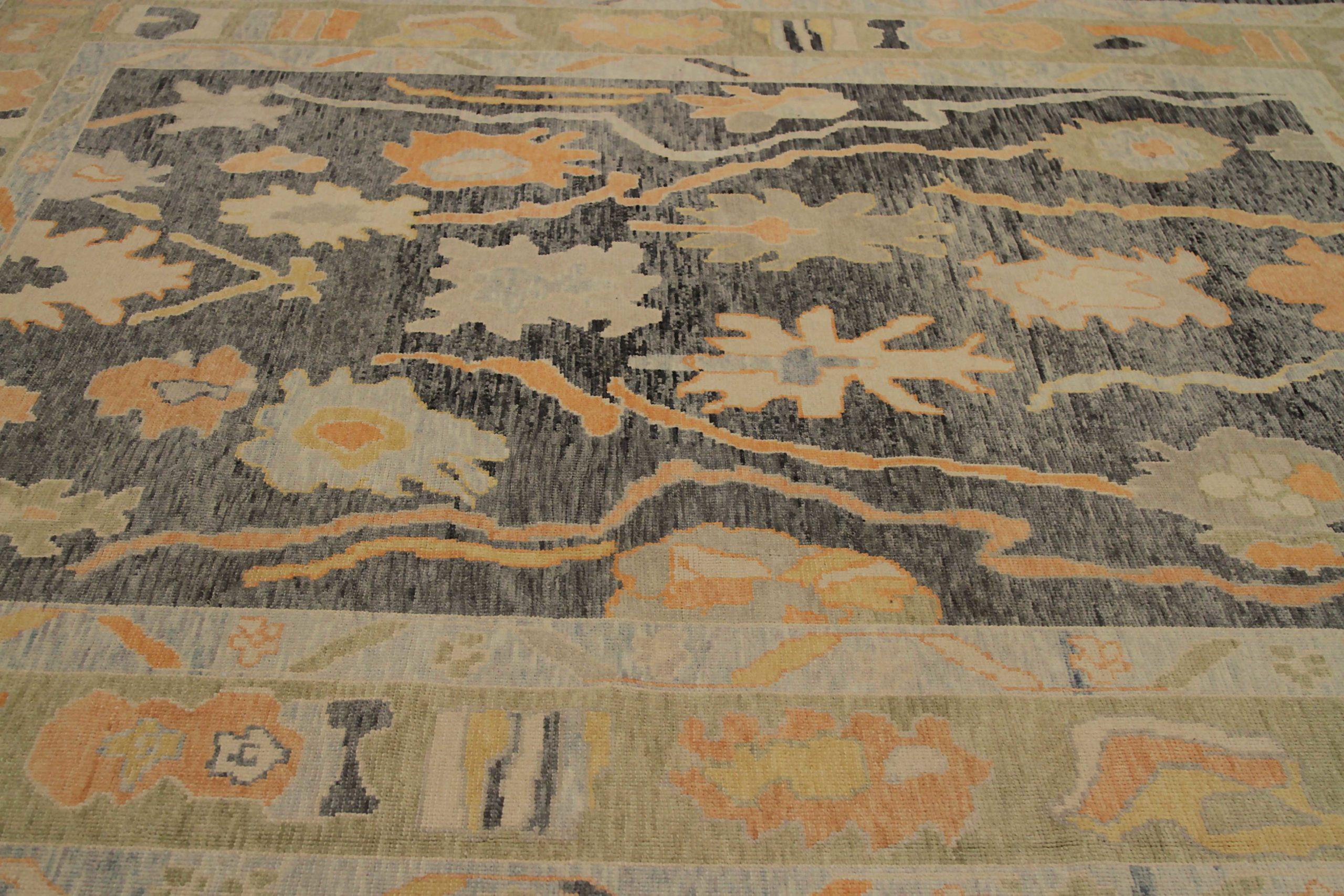 Afghanistan Oushak Area Rugs Circa 1990 - Wool Brown Ivory Orange Design - 90662 In Excellent Condition For Sale In Dallas, TX