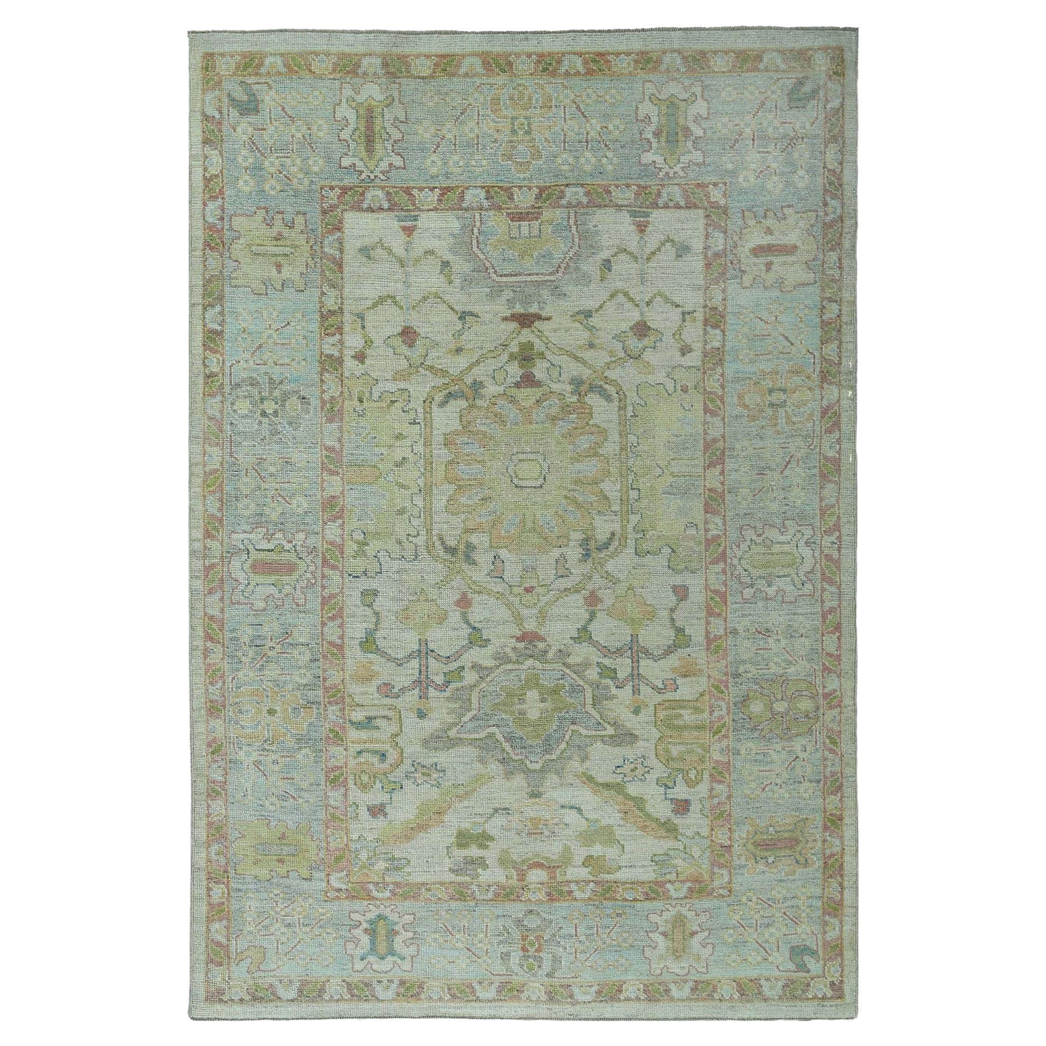 Afghanistan Oushak-Teppiche Circa 1990 - Wolle Grün Elfenbein Hellblau - 95473