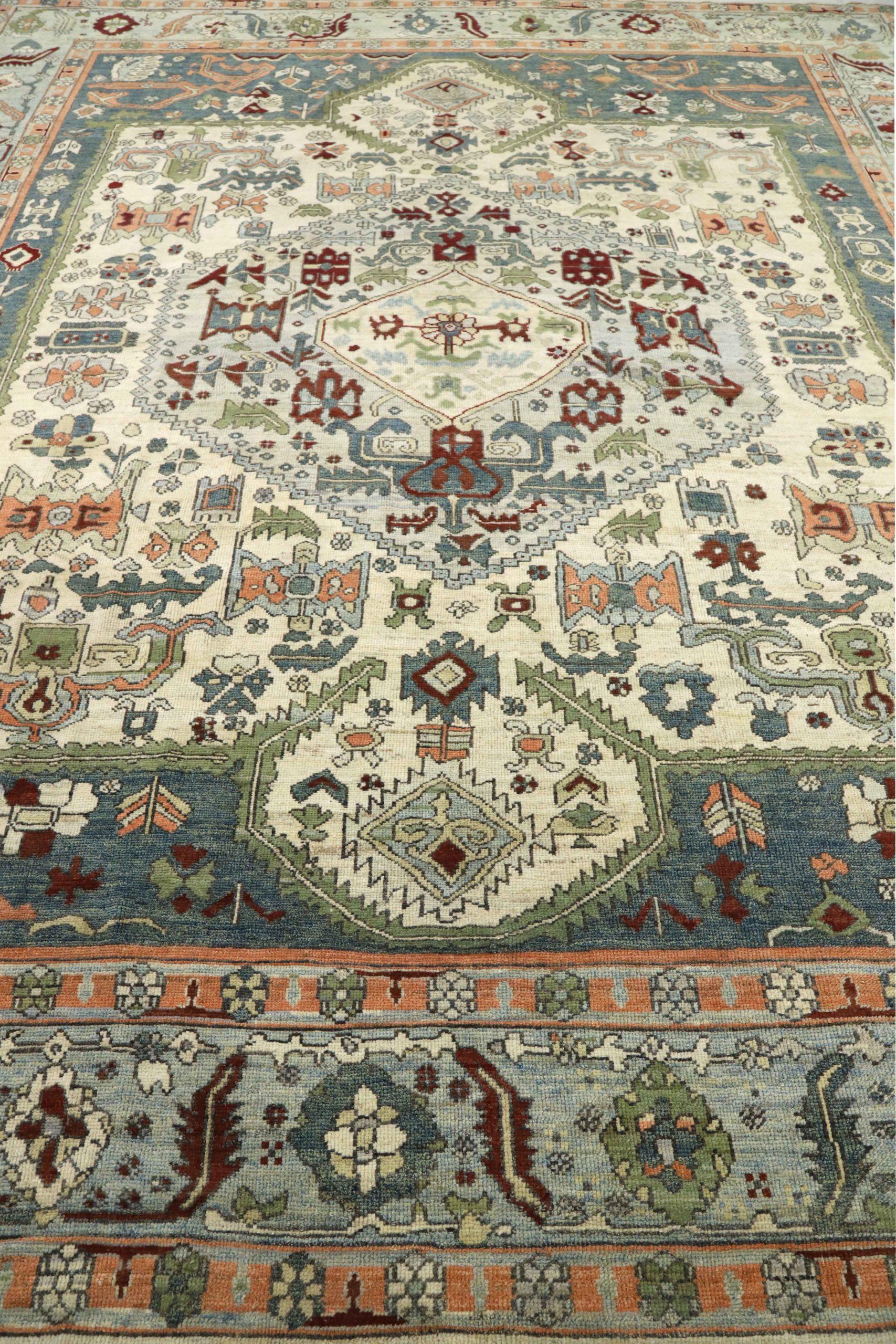 Afghano Tappeti Afghanistan Oushak Circa 1990 - Lana Verde Avorio Rosa Design - 90697 in vendita